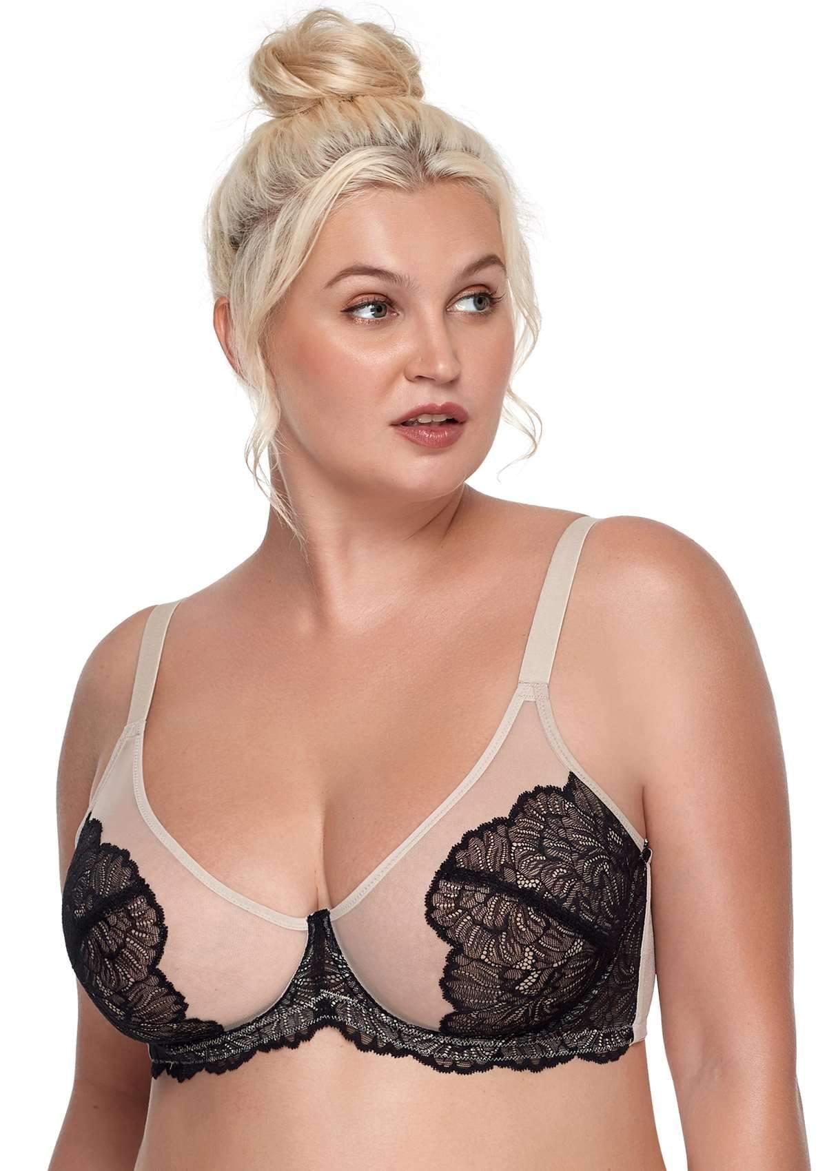 HSIA Blossom Matching Bra And Panties: Beautiful Everyday Bra - Black Contrast Apricot / 44 / C