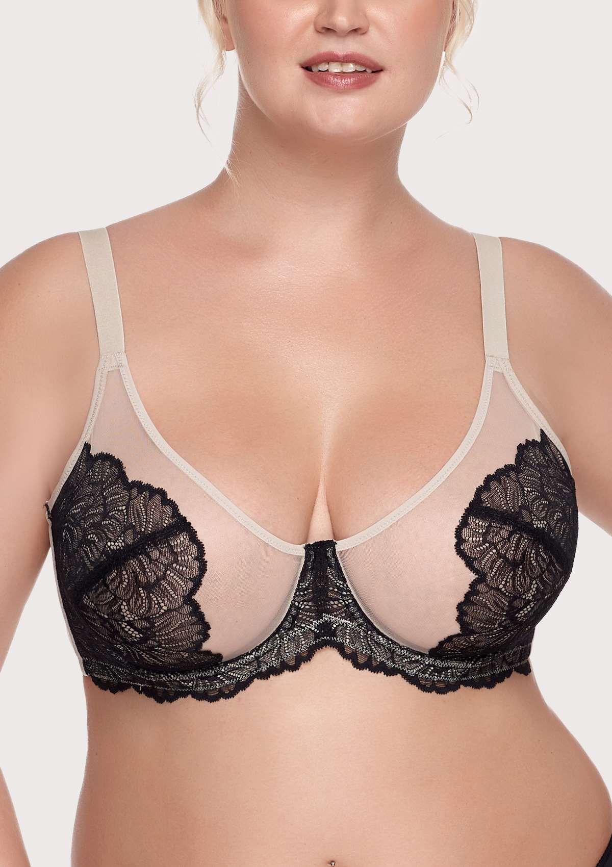 HSIA Blossom Matching Bra And Panties: Beautiful Everyday Bra - Black Contrast Apricot / 36 / DDD/F