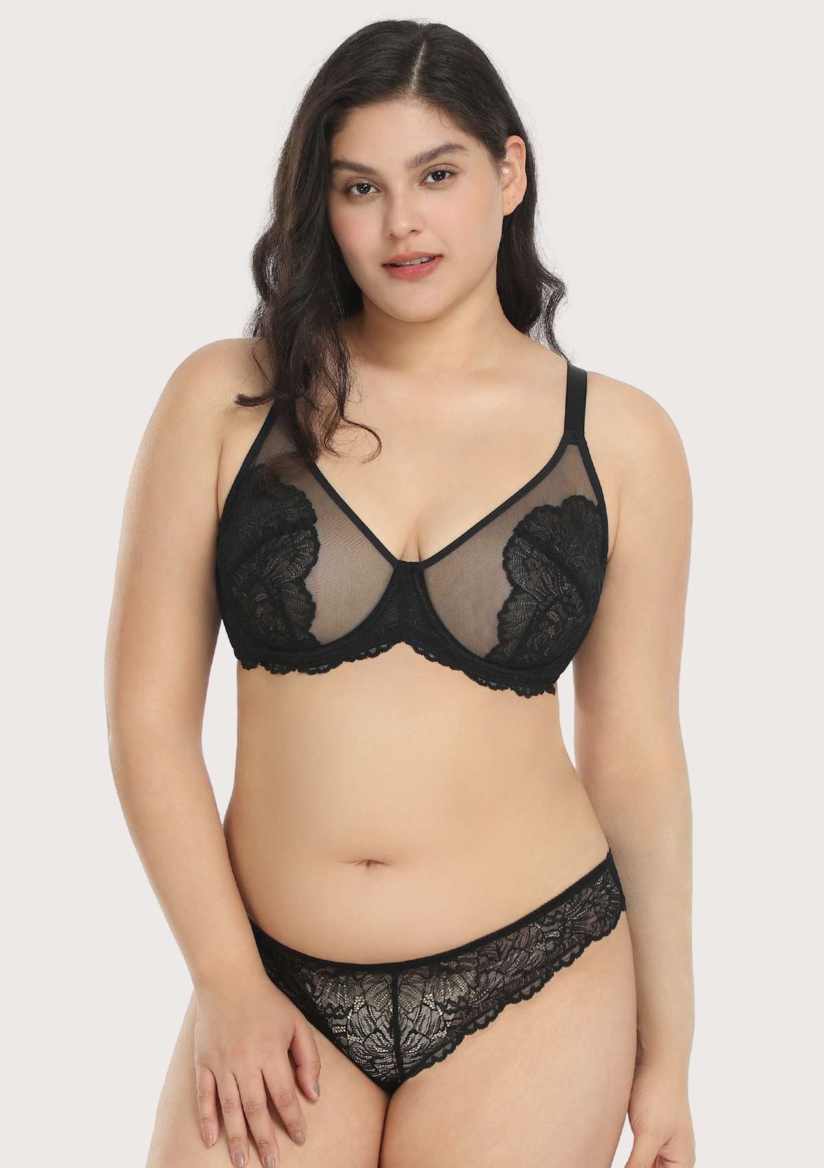 HSIA Blossom Matching Bra And Panties: Beautiful Everyday Bra - Black Contrast Apricot / 40 / D