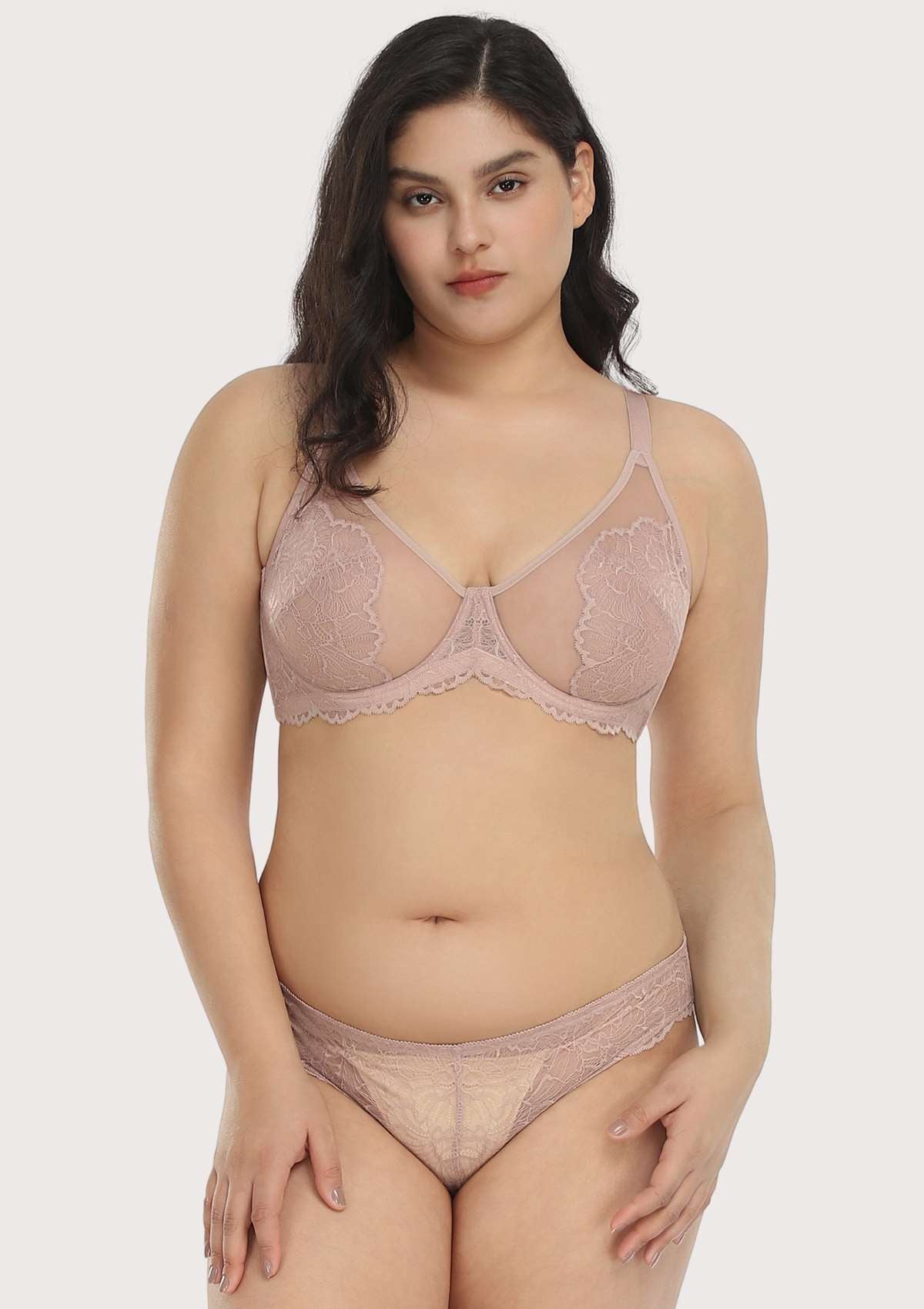 HSIA Blossom Lace Bra And Panties Set: Best Bra For Large Busts - Dark Pink / 46 / DD/E