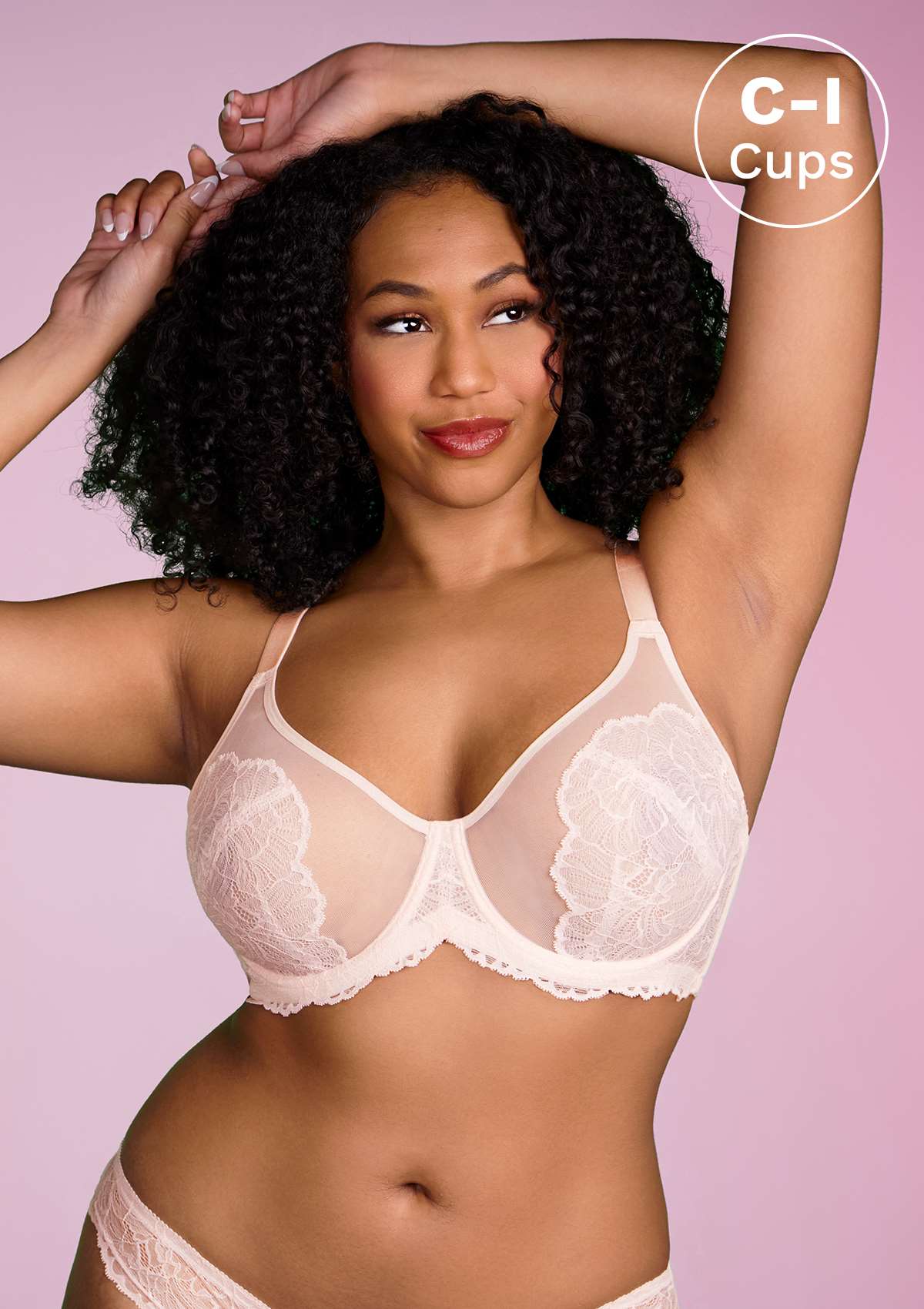 HSIA Blossom Matching Lacey Underwear And Bra Set: Sexy Lace Bra - Dusty Peach / 38 / DDD/F