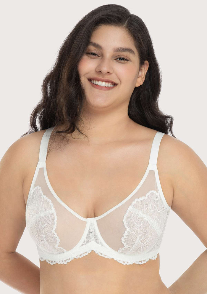 HSIA Blossom Bestseller Unlined Underwire Lace Bra - White / 44 / G
