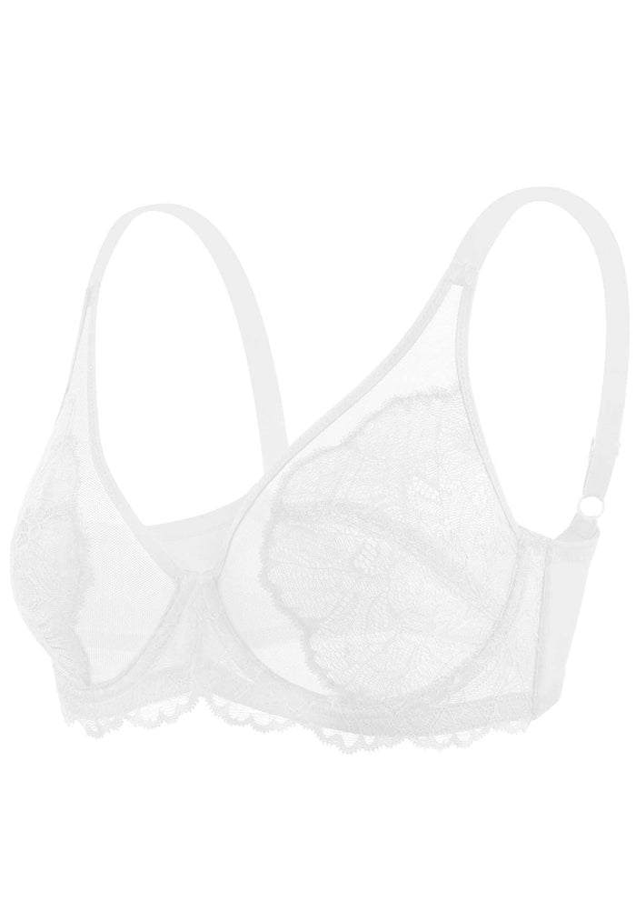 HSIA Blossom Bestseller Unlined Underwire Lace Bra - White / 38 / G