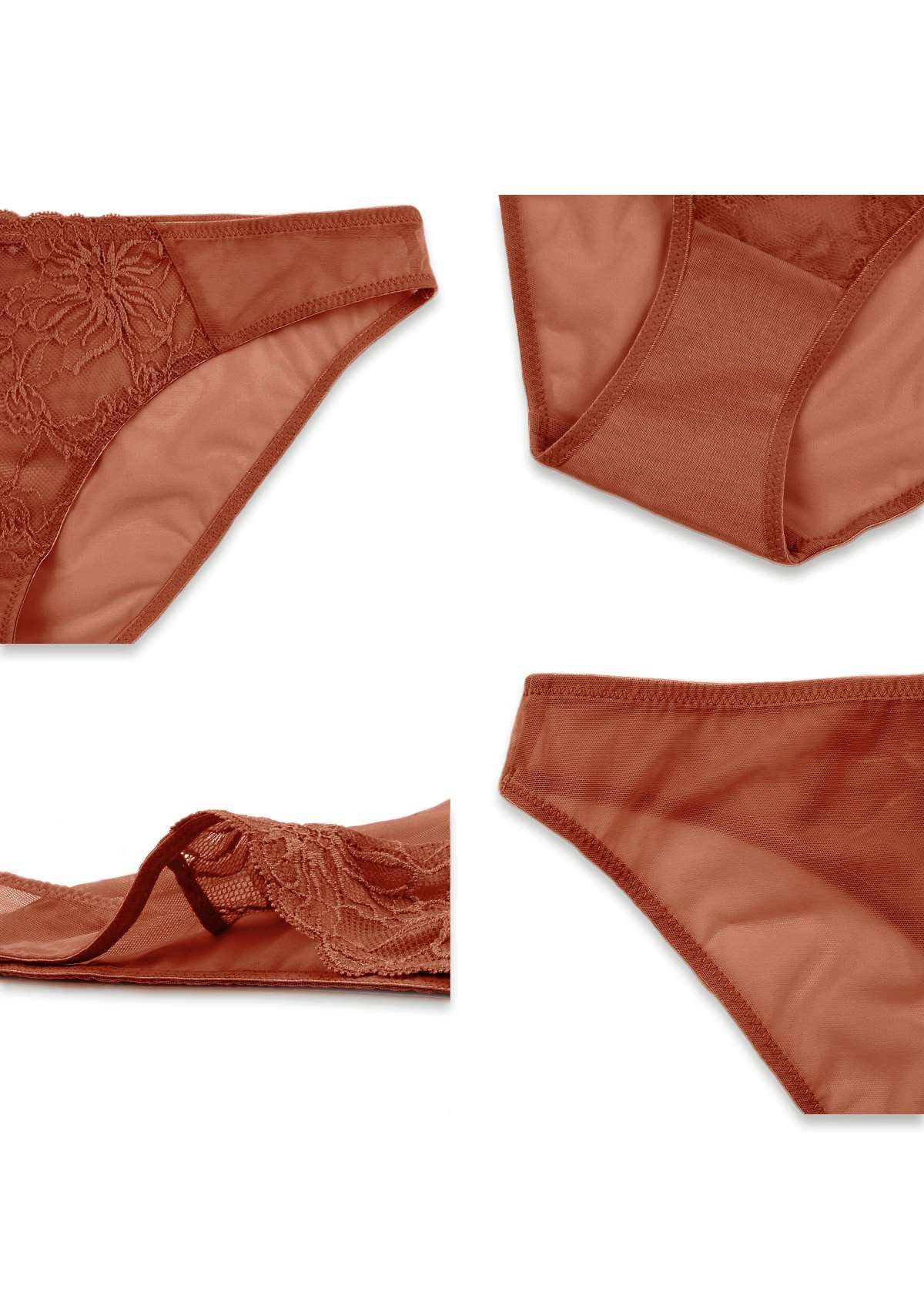 HSIA Mid-Rise Lace And Mesh Panty - Stylish Comfort For Every Day - L / Copper Red