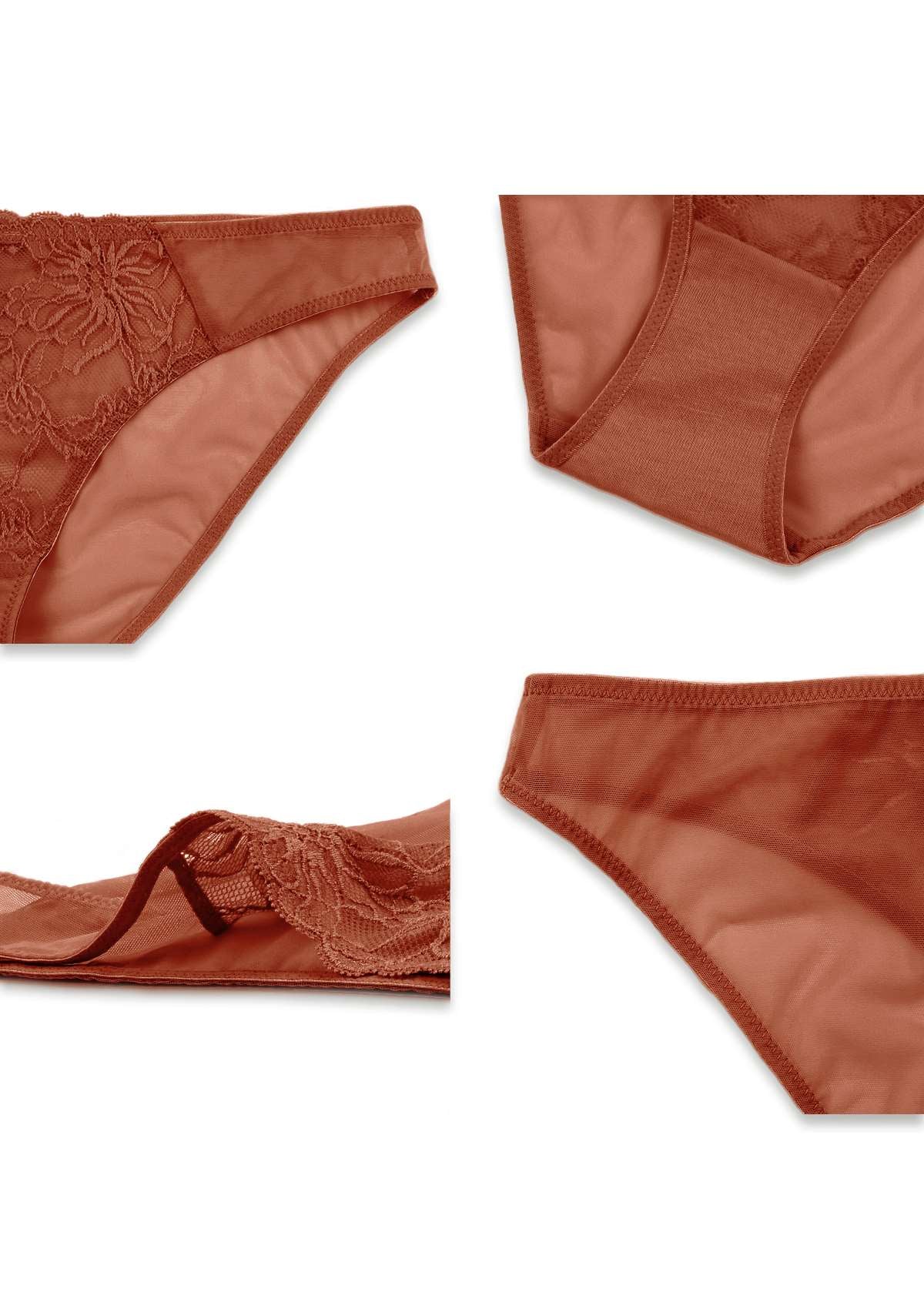 HSIA Mid-Rise Lace And Mesh Panty - Stylish Comfort For Every Day - XXXL / Copper Red