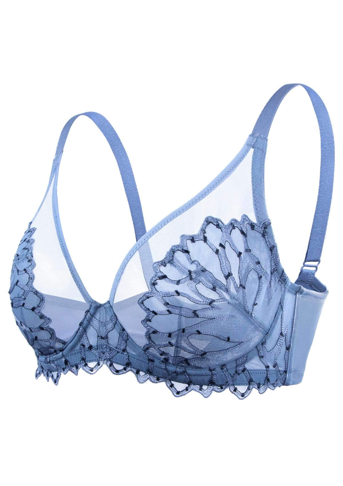 HSIA Chrysanthemum Plus Size Lace Bra: Back Support Bra For Posture - Blue / 34 / C