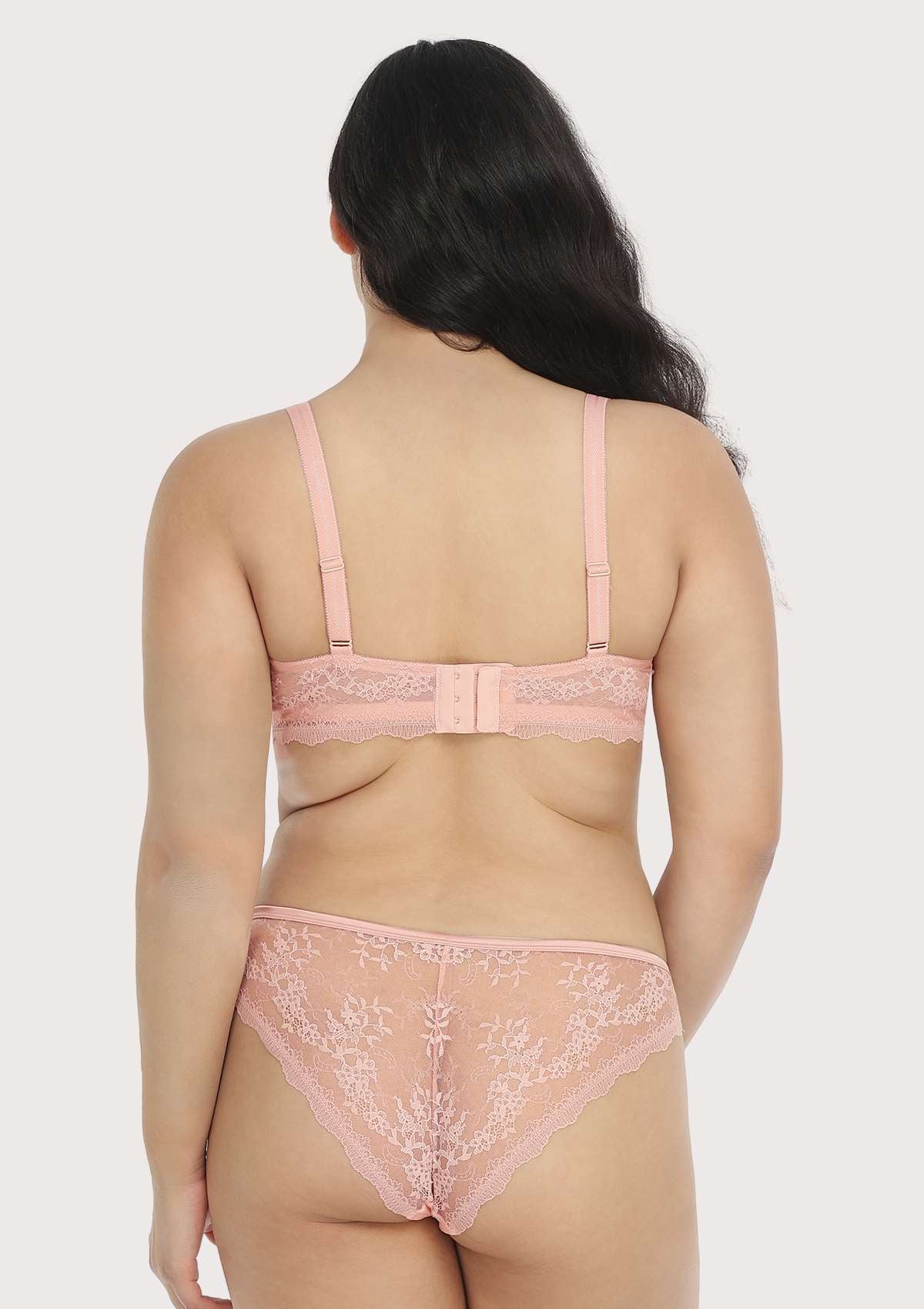 HSIA Floral Lace Unlined Bridal Balconette Delicate Bra Panty Set - Pink / 38 / D