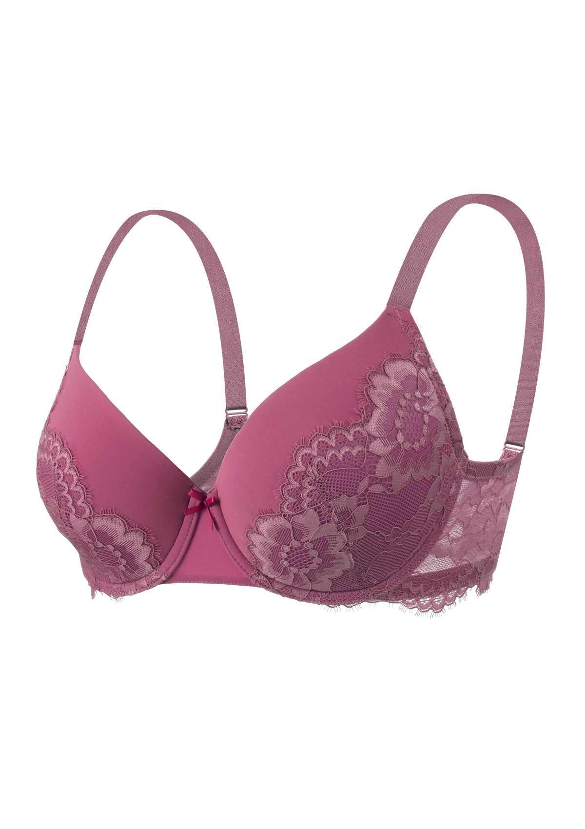 HSIA Lovelush Flower Trim Memory Foam Cup Padded Comfortable Bra  - Crimson / 34DDD