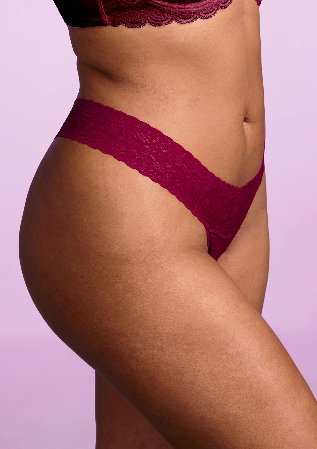 HSIA Soft Sexy Lace Cheeky Thong Underwear 3 Pack - S / Black+Burgundy+White