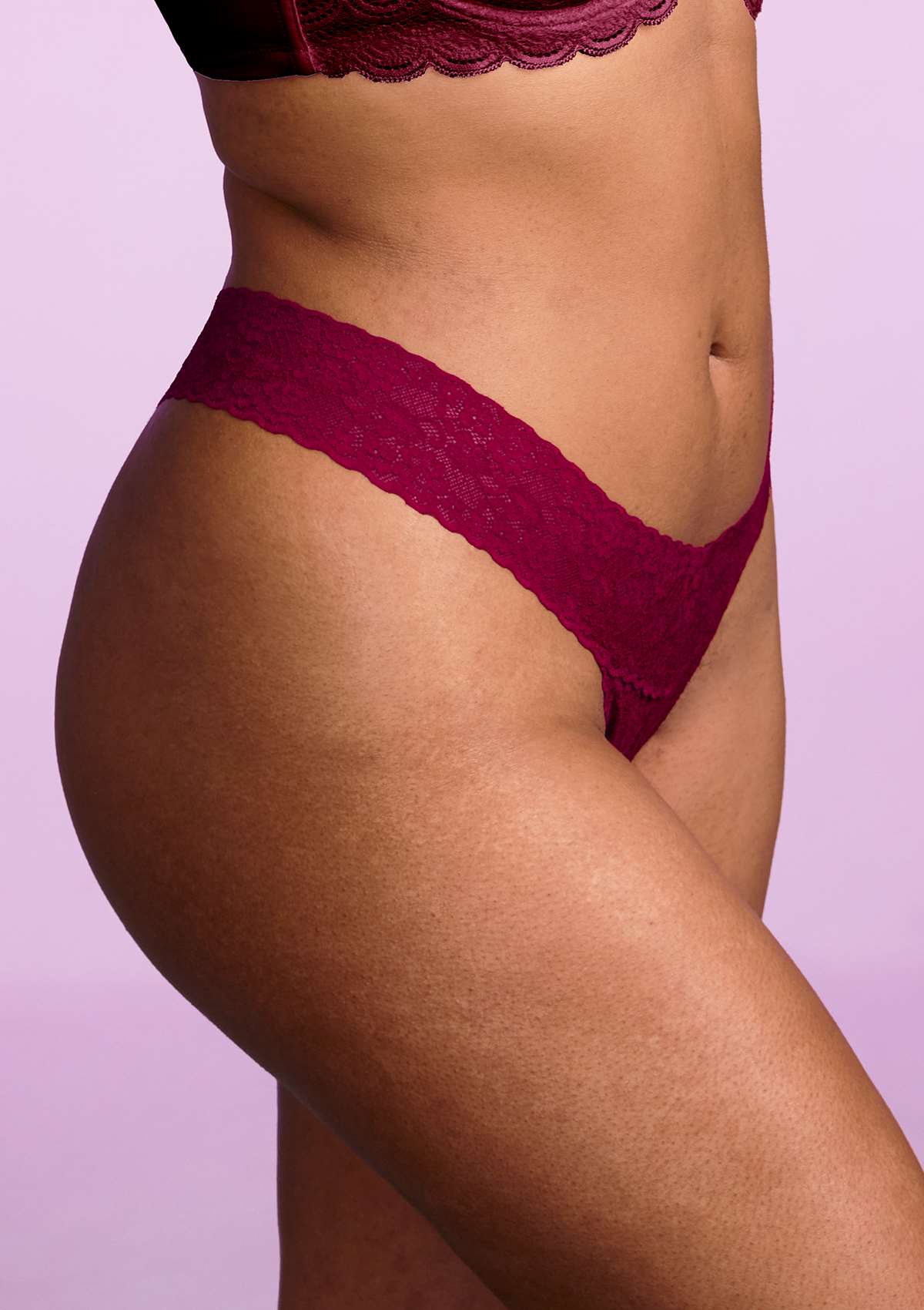 HSIA Soft Sexy Lace Cheeky Thong Underwear 3 Pack - M / Black+Burgundy+White