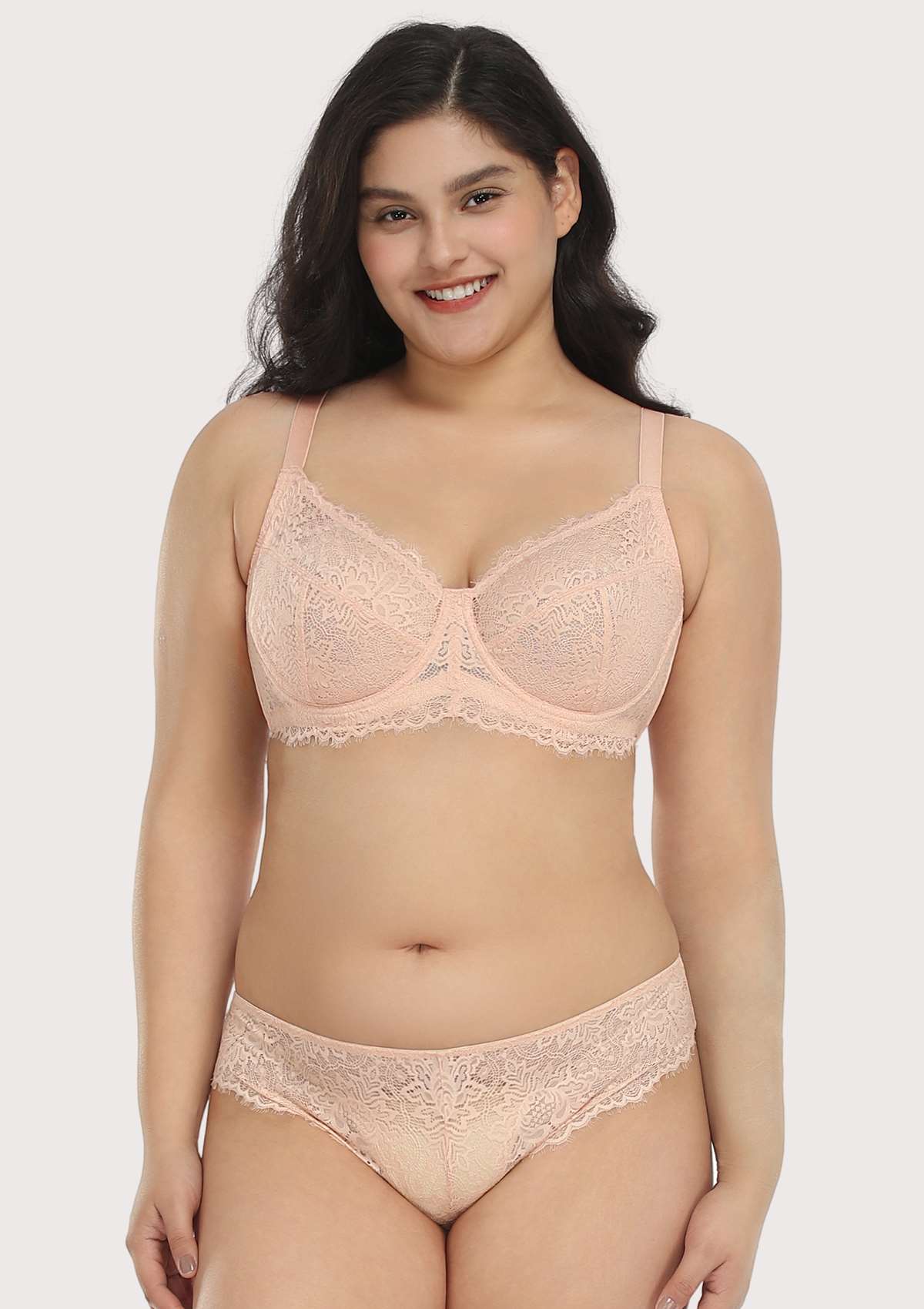 HSIA Sunflower Matching Bra And Panties Set: Comfortable Plus Size Bra - Pink / 34 / H