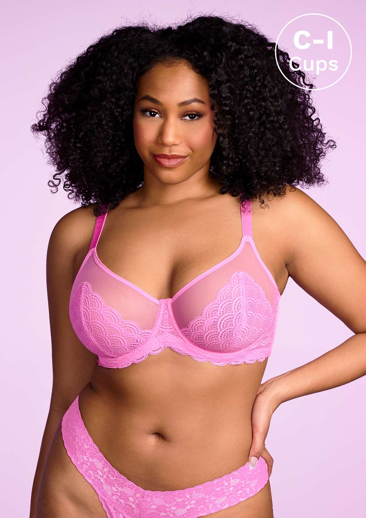 HSIA Mermaid Scales Sheer Lace Bra: Unlined Mesh Bra - No Back Fat Bra - Pink / 34 / H