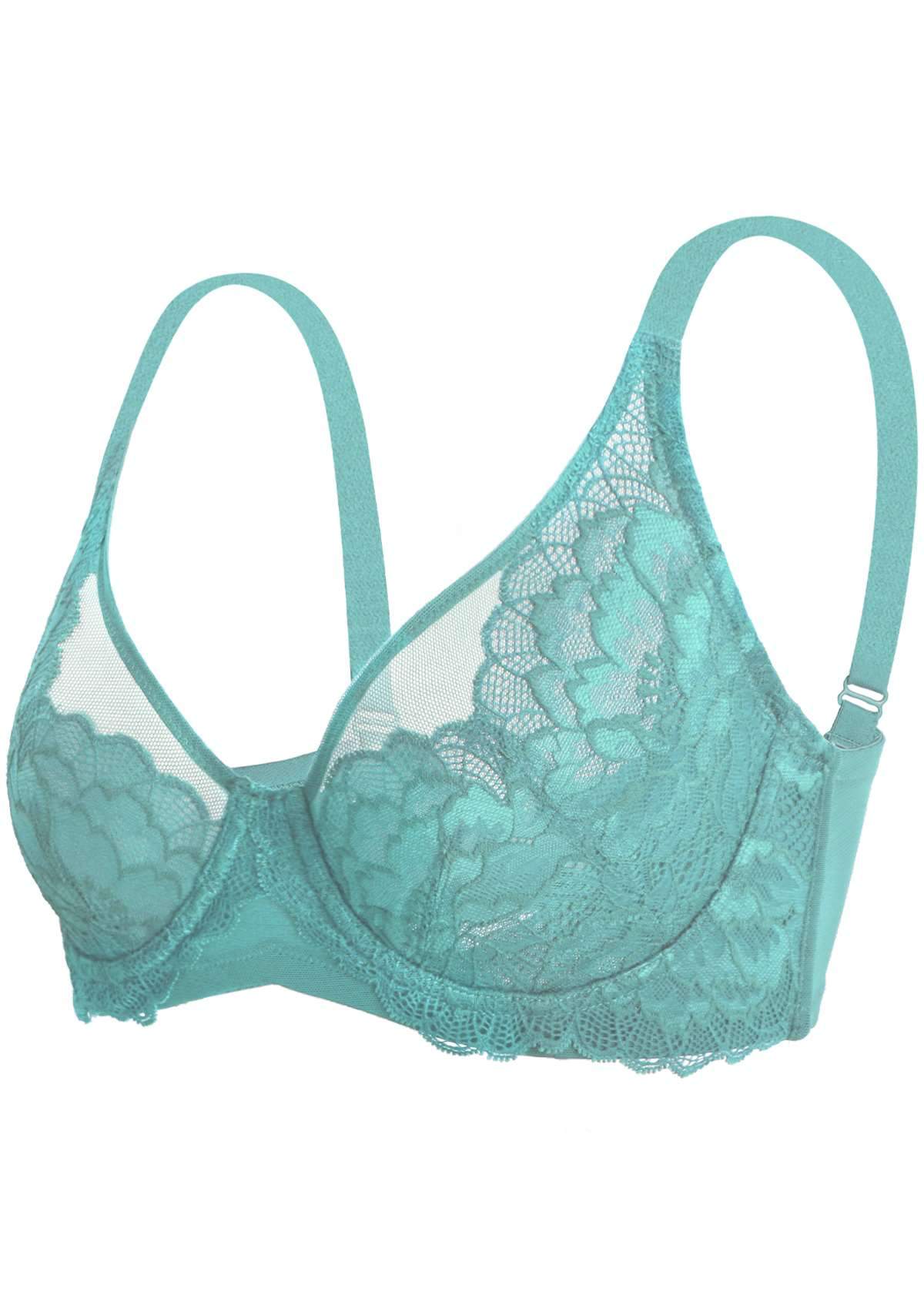 HSIA Paeonia Lace Full Coverage Underwire Non-Padded Uplifting Bra - Teal / 40 / C