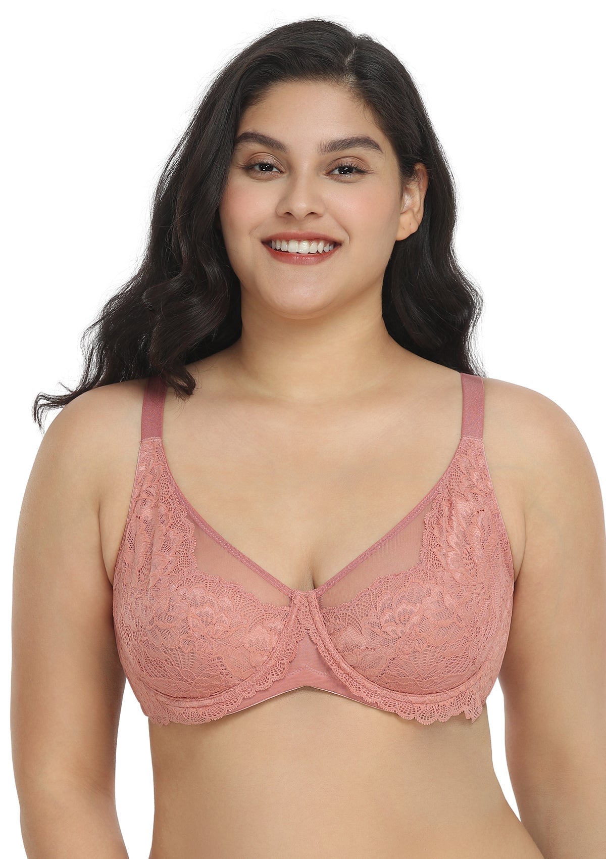 HSIA Paeonia Lace Full Coverage Underwire Non-Padded Uplifting Bra - Light Coral / 42 / DDD/F