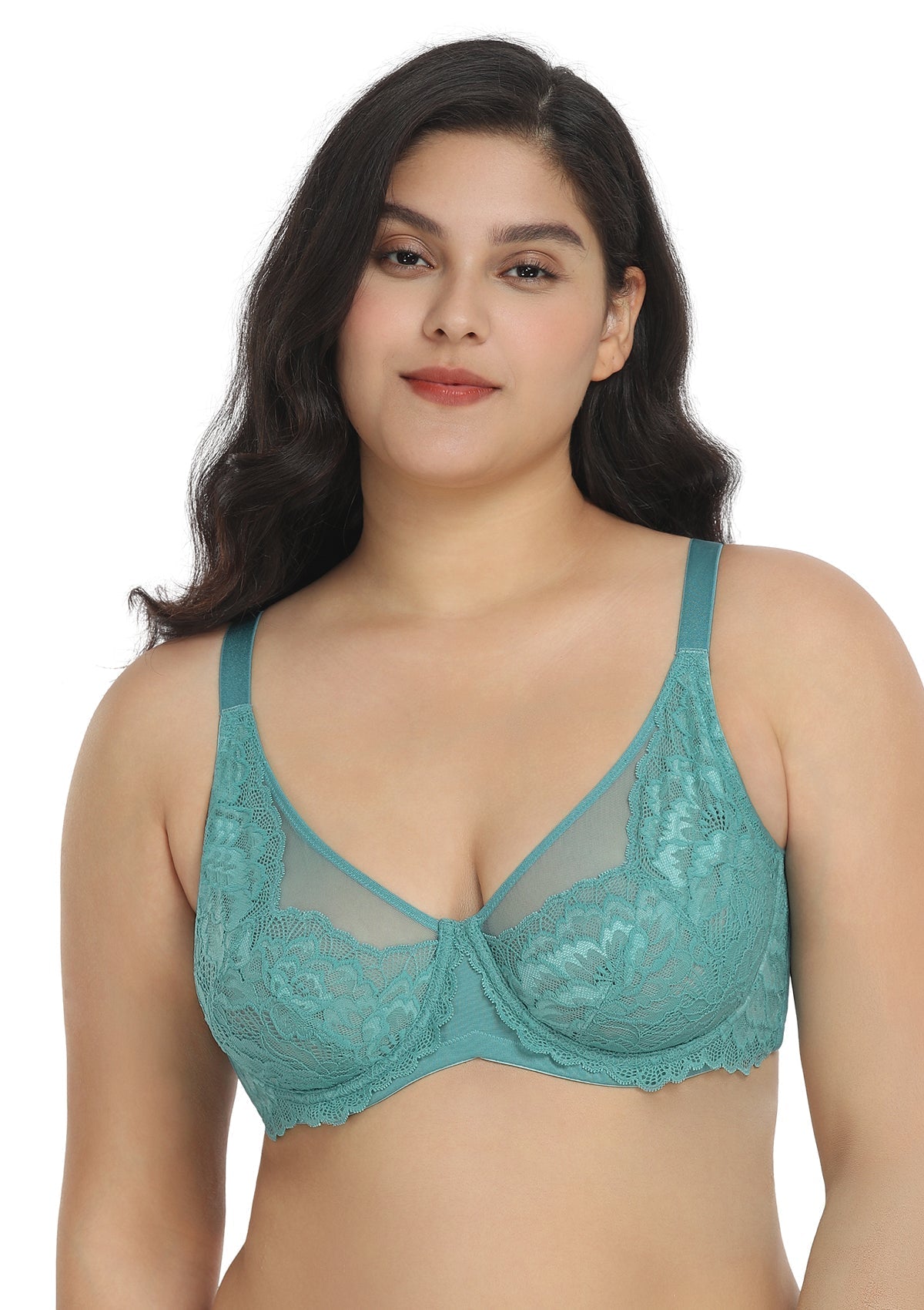 HSIA Paeonia Lace Full Coverage Underwire Non-Padded Uplifting Bra - Teal / 42 / DD/E