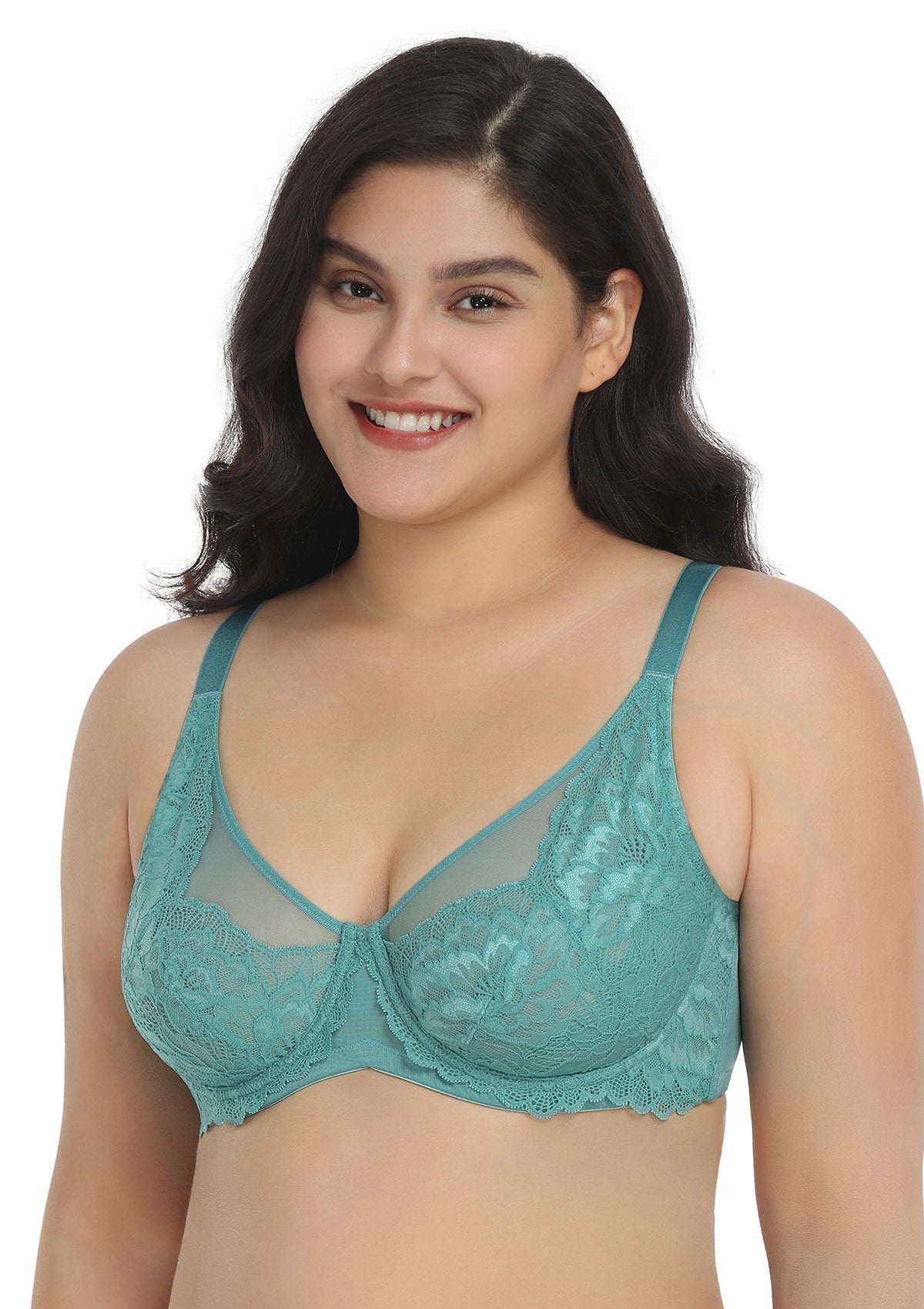 HSIA Paeonia Lace Full Coverage Underwire Non-Padded Uplifting Bra - Teal / 42 / DD/E