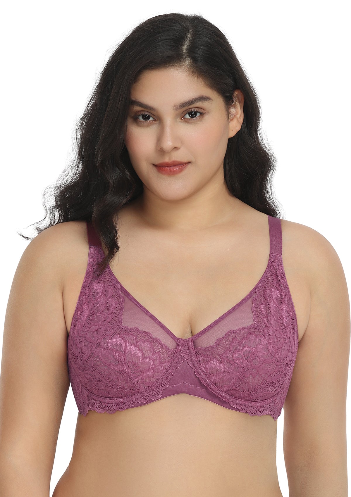 HSIA Paeonia Lace Full Coverage Underwire Non-Padded Uplifting Bra - Purple / 42 / C