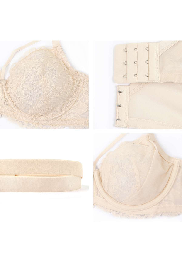 HSIA Pretty In Petals Lace Bra And Panty Set: Comfortable Support Bra - Beige Cream / 36 / DD/E