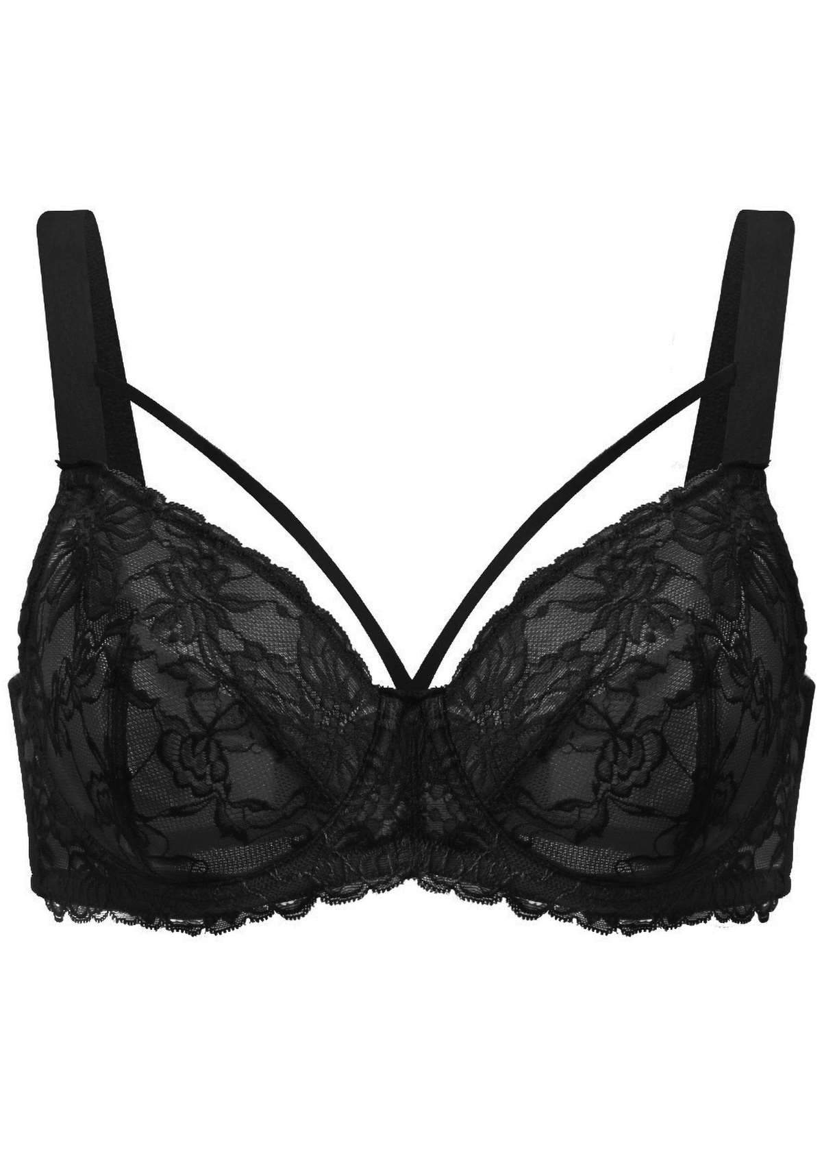HSIA Pretty In Petals Bra - Plus Size Lingerie For Comfrot And Support - Black / 32 / H