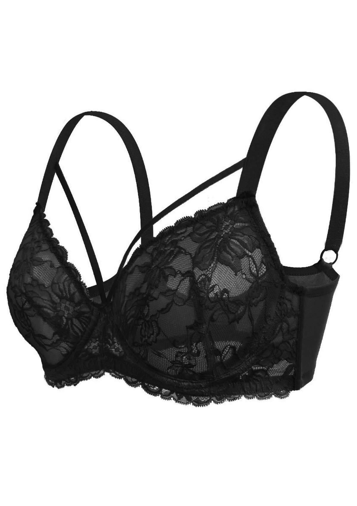 HSIA Pretty In Petals Bra - Plus Size Lingerie For Comfrot And Support - Black / 38 / DDD/F