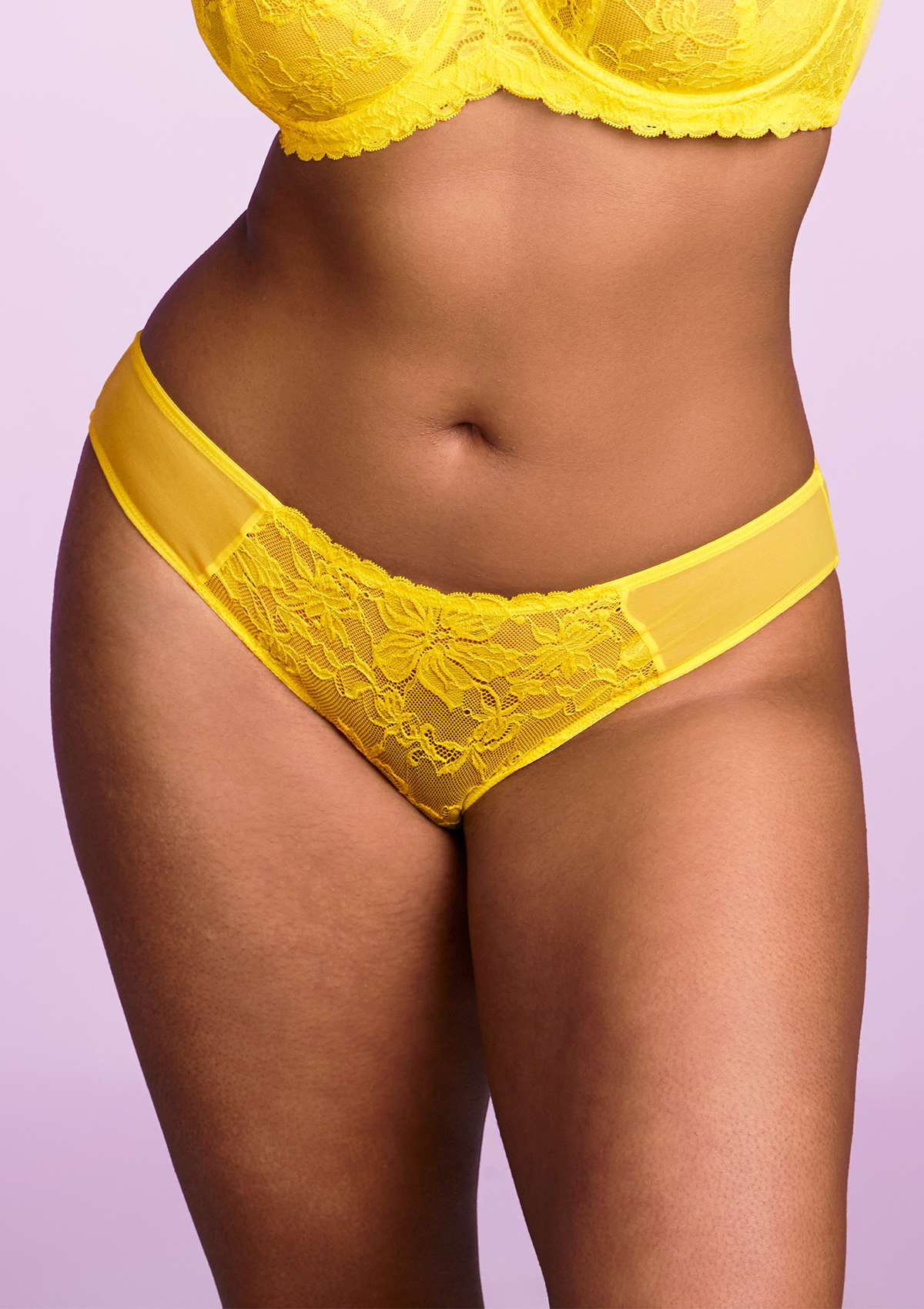 HSIA Mid-Rise Sexy Lace-Trimmed Delicate Breathable Underwear Panty - L / Bikini / Bright Yellow