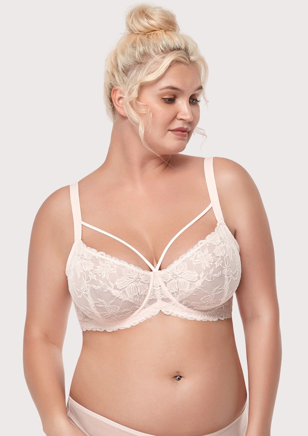 HSIA Pretty In Petals Underwire Lace Bra: No Padding, Full Cup Bra - Pink / 34 / DDD/F