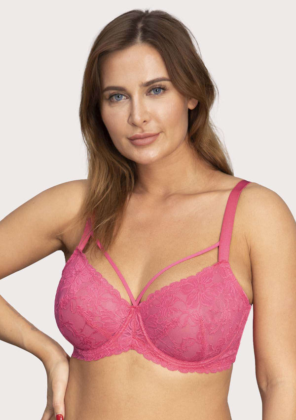 HSIA Pretty In Petals Underwire Lace Bra: No Padding, Full Cup Bra - Pink / 38 / DDD/F