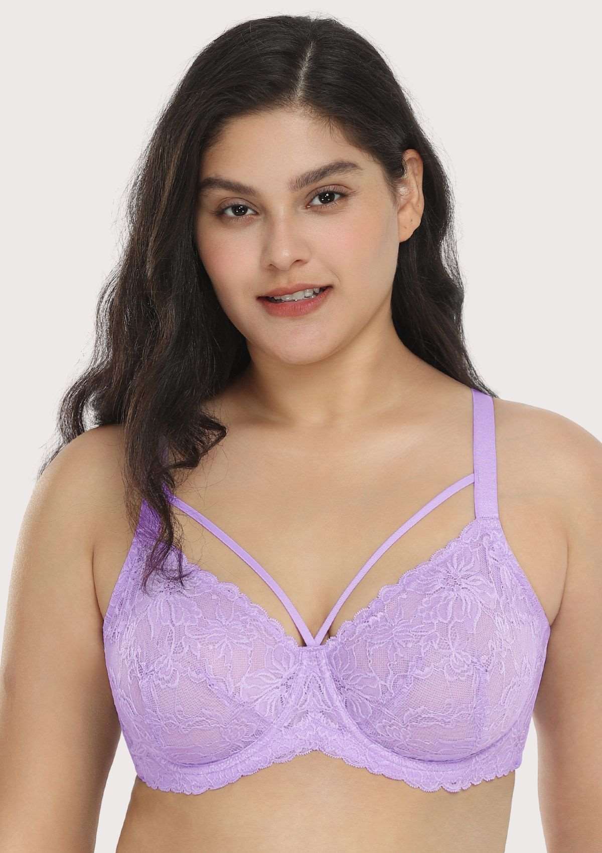 HSIA Pretty In Petals See-Through Lace Bra: Lift And Separate - Purple / 44 / DD/E