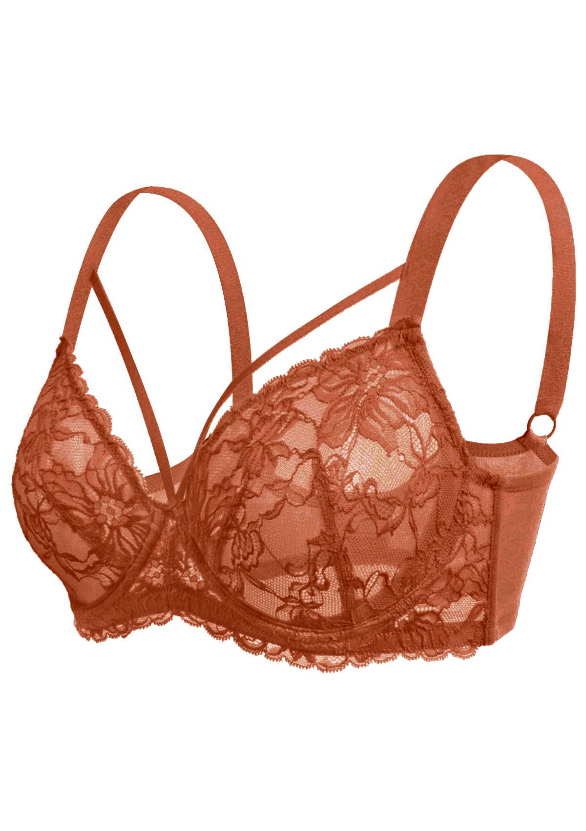 HSIA Pretty In Petals Sexy Lace Bra: Full Coverage Back Smoothing Bra - Copper Red / 38 / DD/E