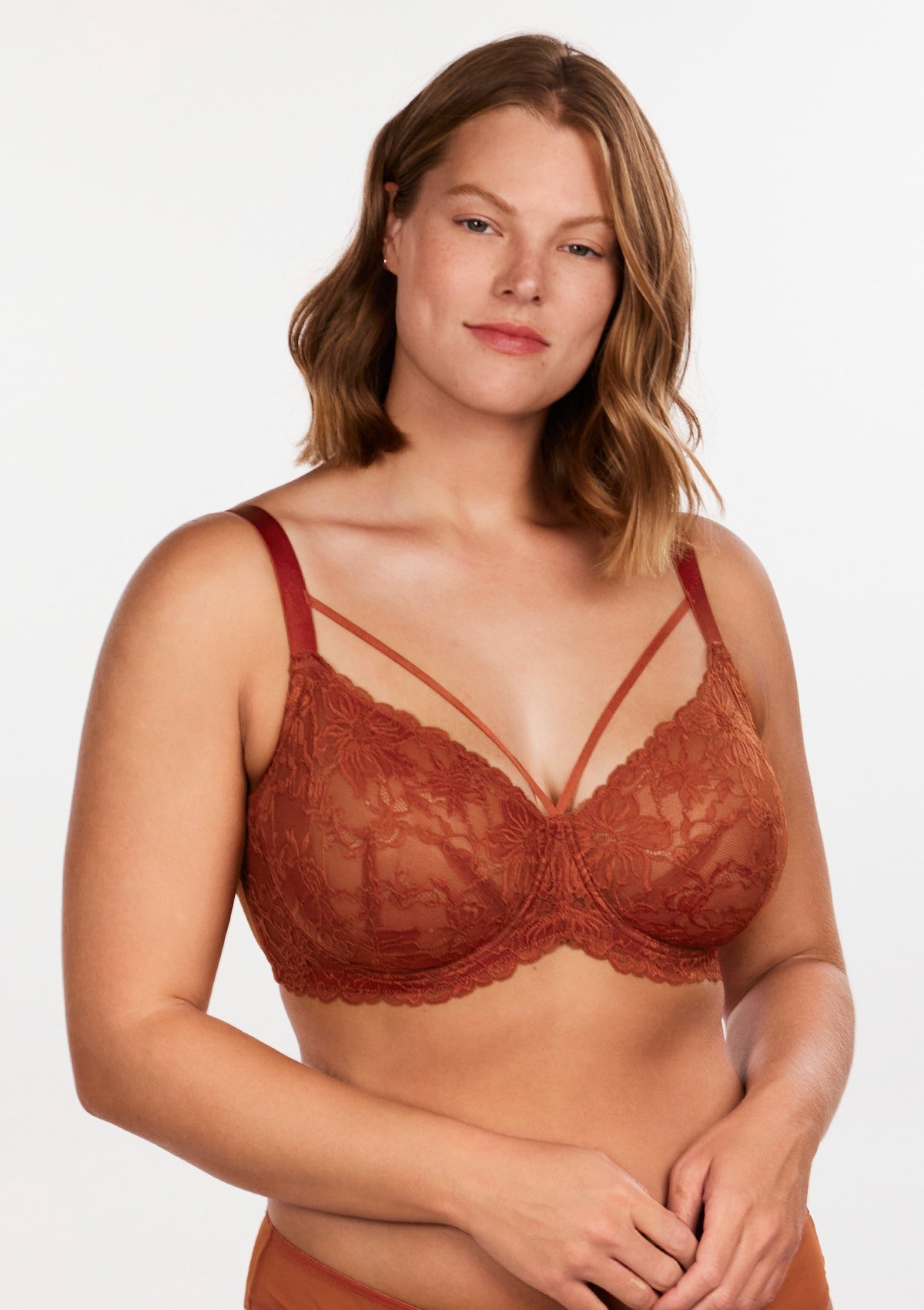 HSIA Pretty In Petals Sexy Lace Bra: Full Coverage Back Smoothing Bra - Copper Red / 38 / DD/E