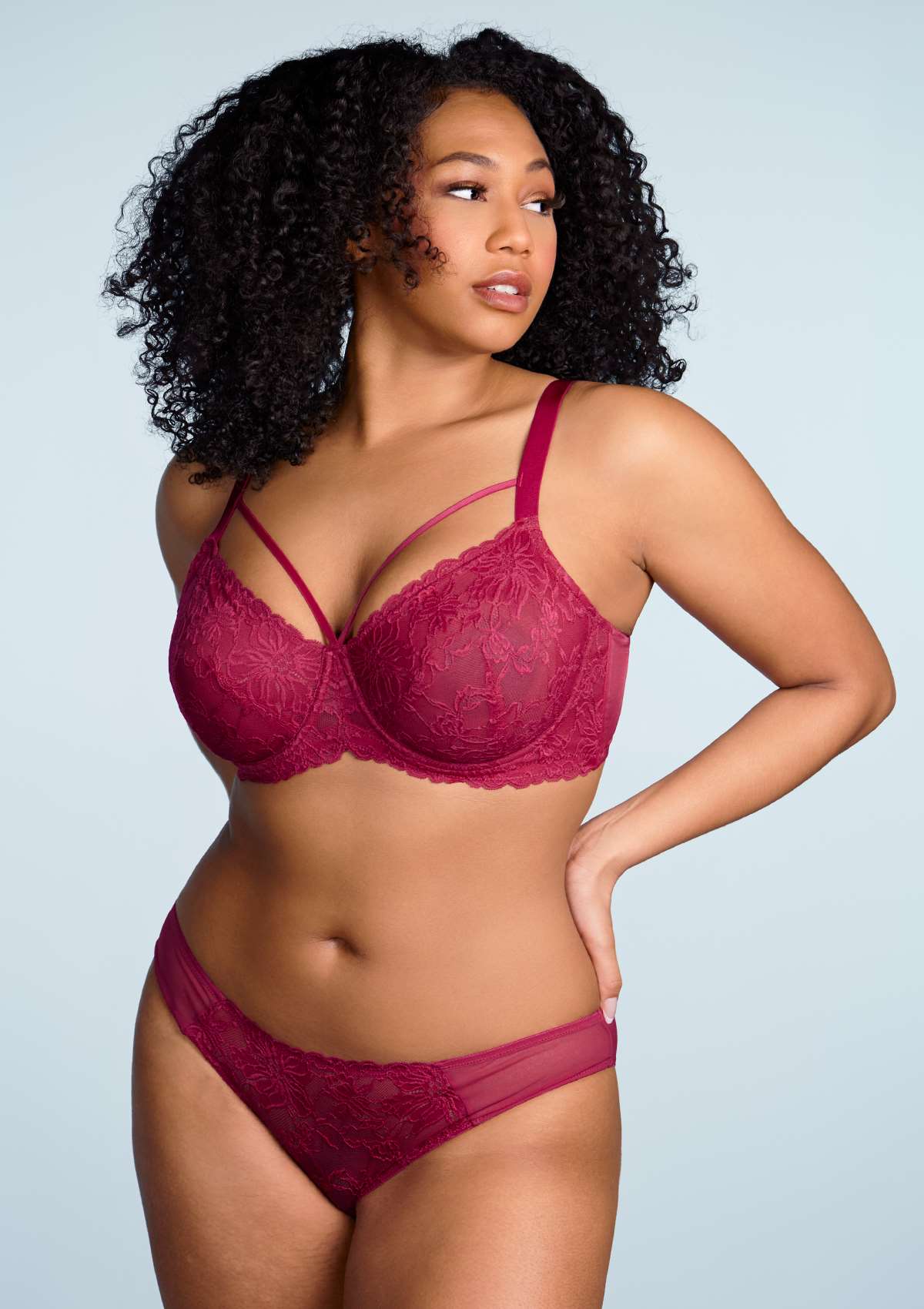 HSIA Pretty In Petals Lace Panties And Bra Set: Plus Size Women Bra - Red / 44 / I