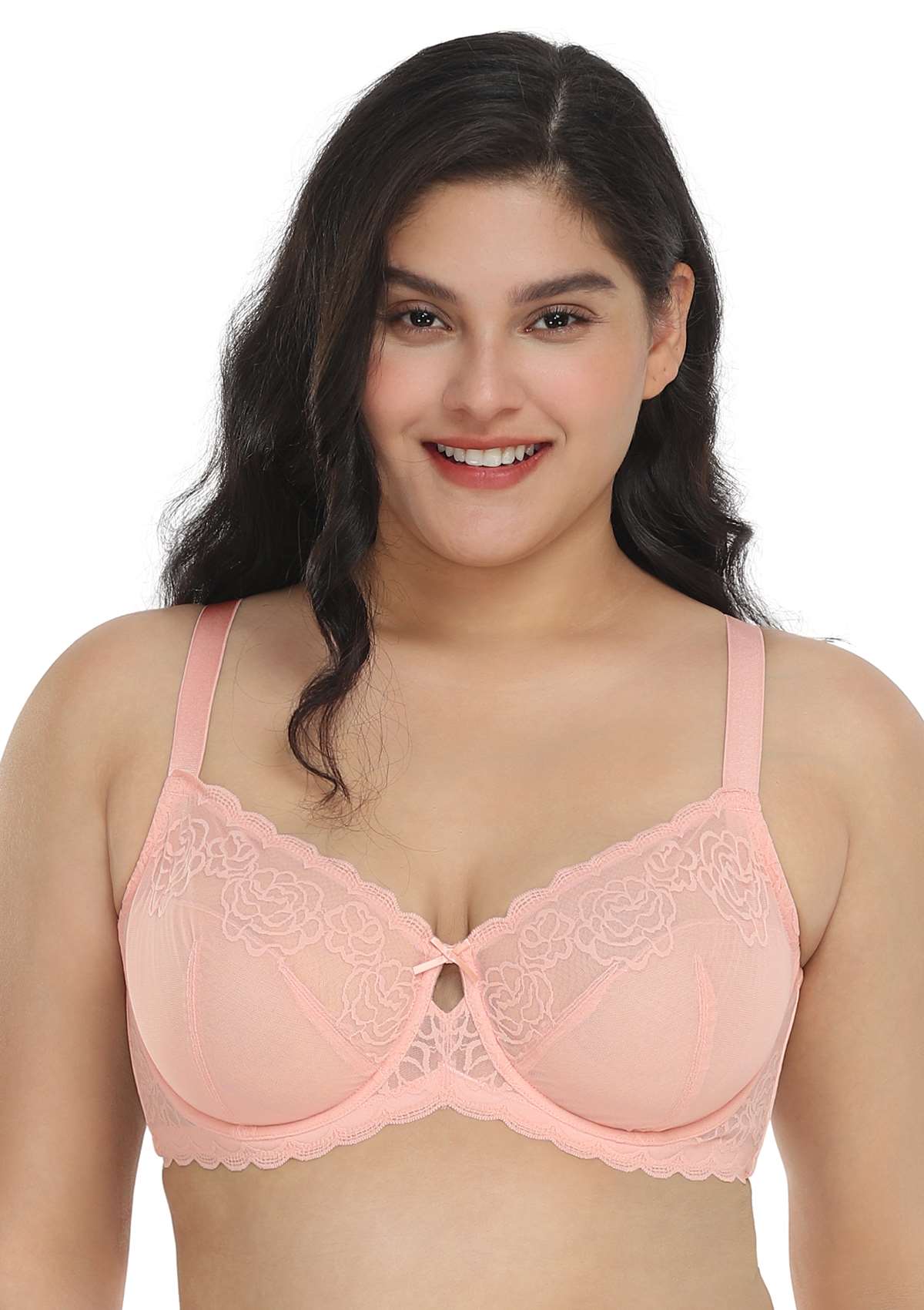 HSIA Rosa Bonica Sheer Lace Mesh Unlined Thin Comfy Woman Bra - Pink / 42 / C