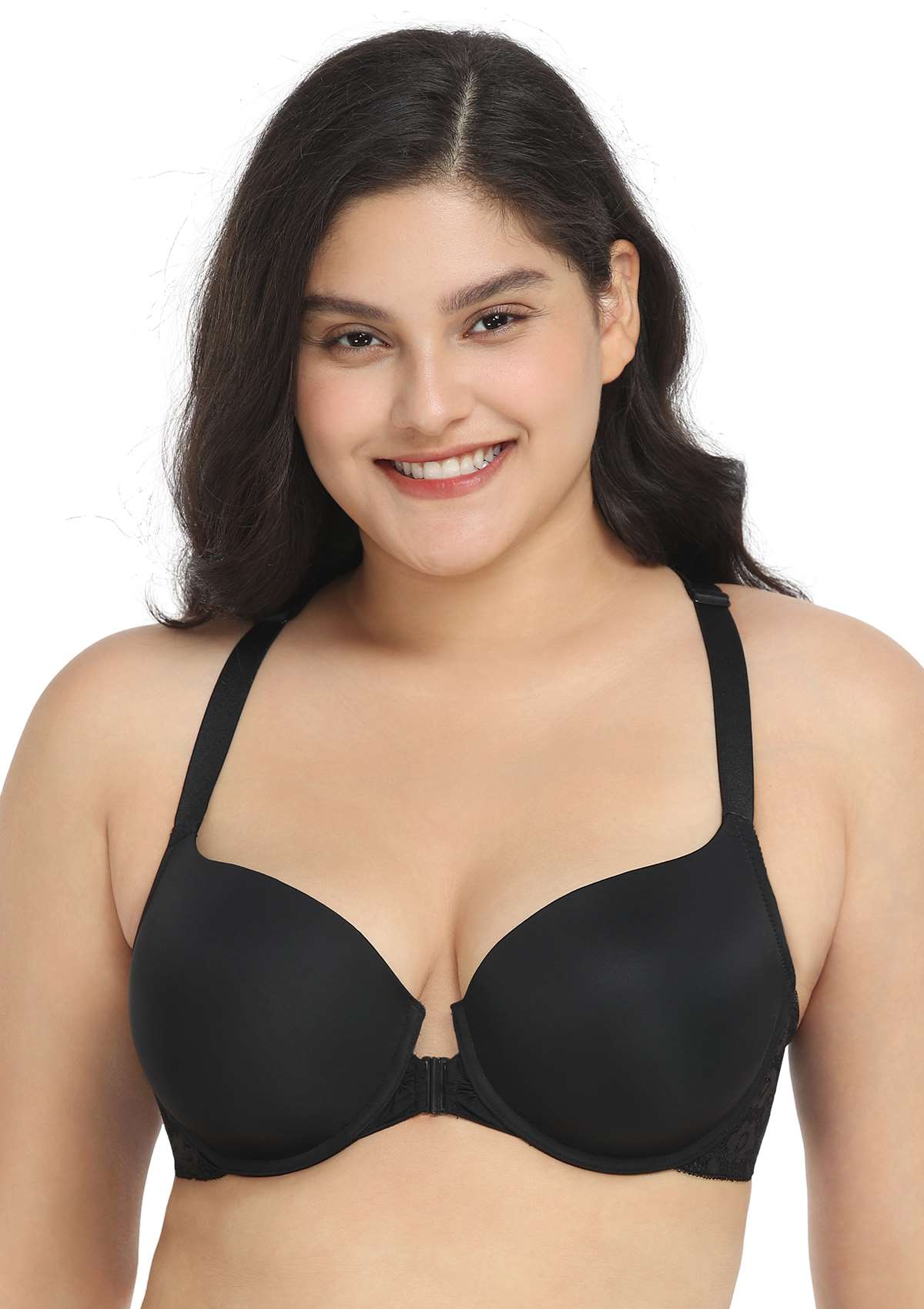 HSIA Serena Front-Close Racerback Bra Bra That Hides Back Fat - Black / 42 / D