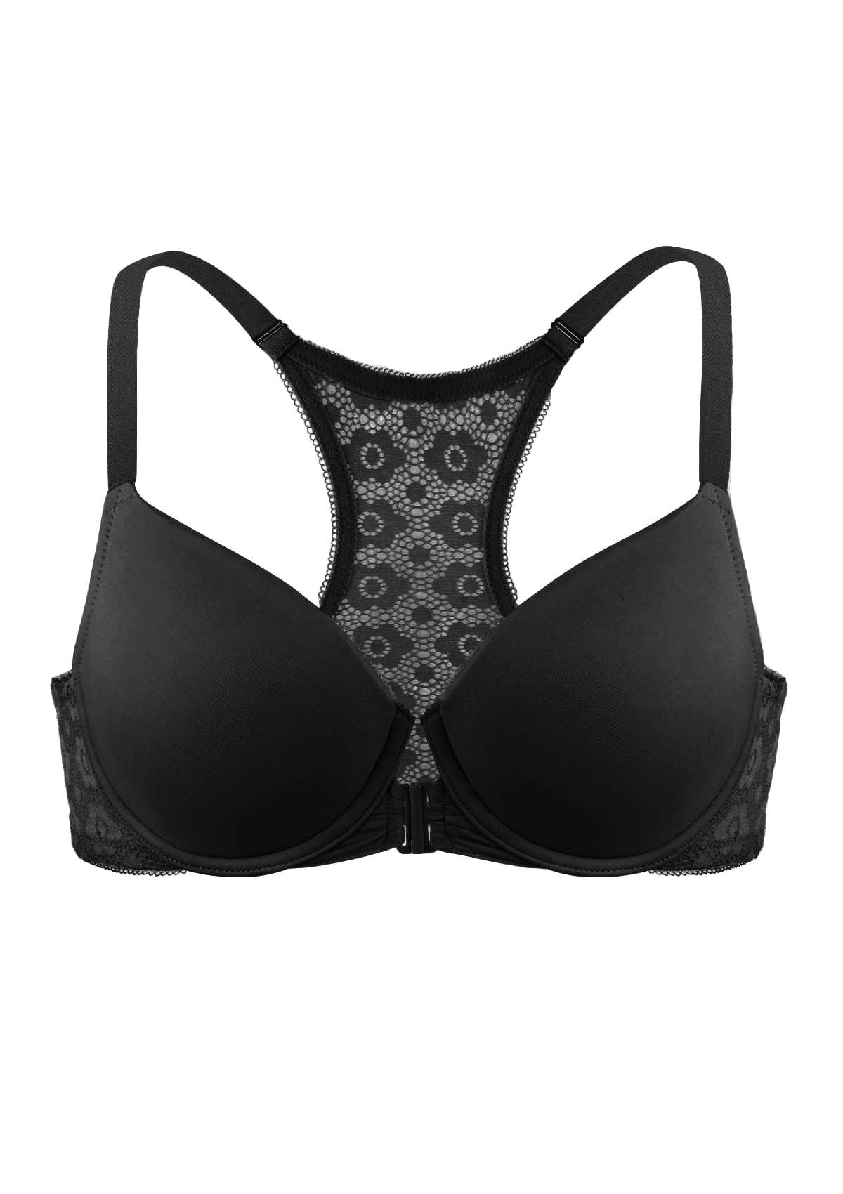 HSIA Serena Front-Close Racerback Bra Bra That Hides Back Fat - Black / 34 / B