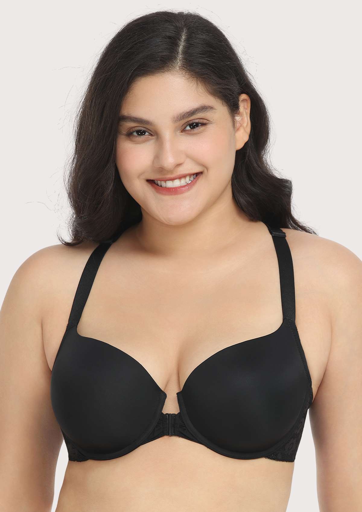 HSIA Serena Front-Close Racerback Bra Bra That Hides Back Fat - Black / 42 / D