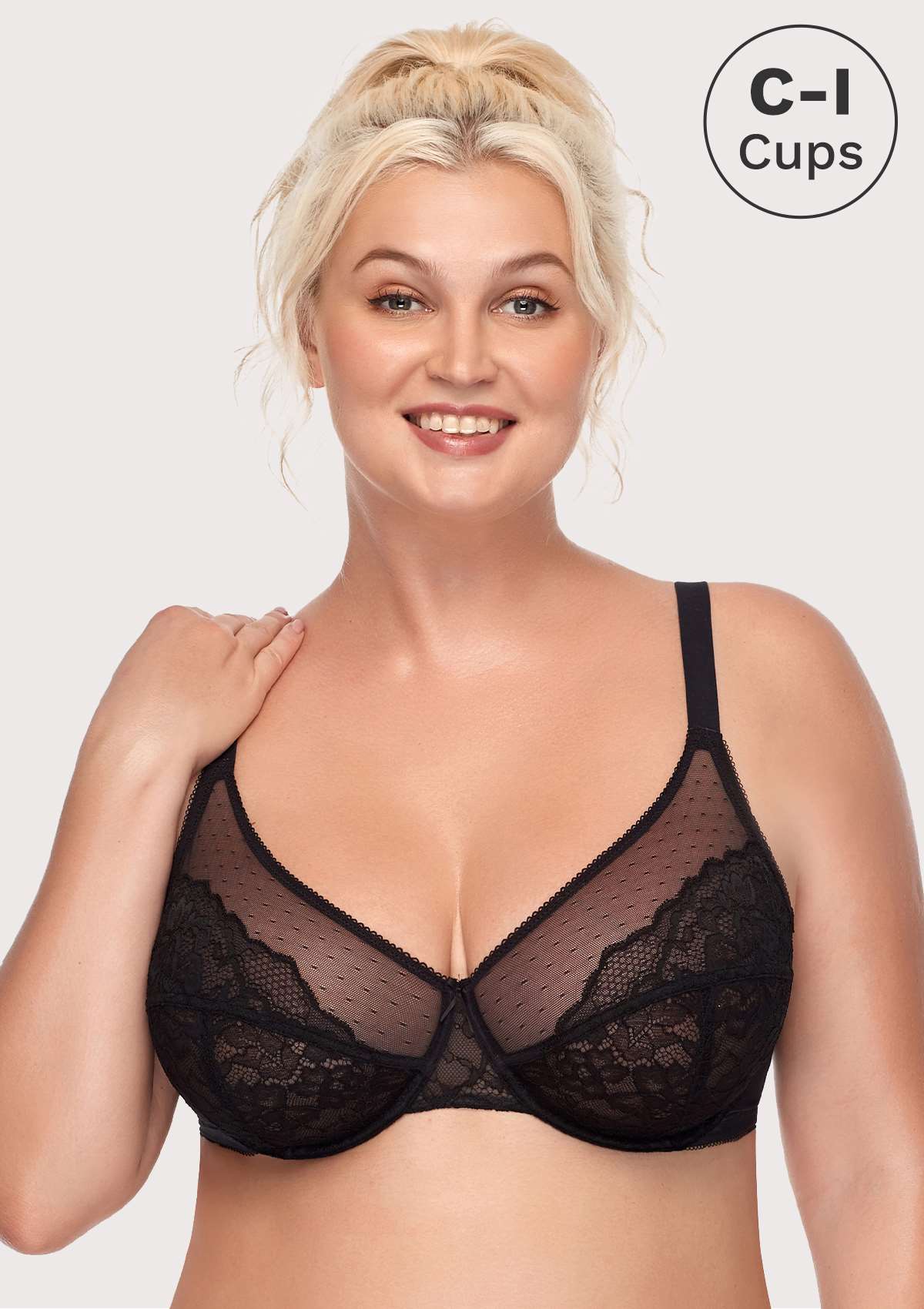 HSIA Enchante Lace Wire Bra For Lifting And Separating Large Breasts - Black / 34 / DD/E