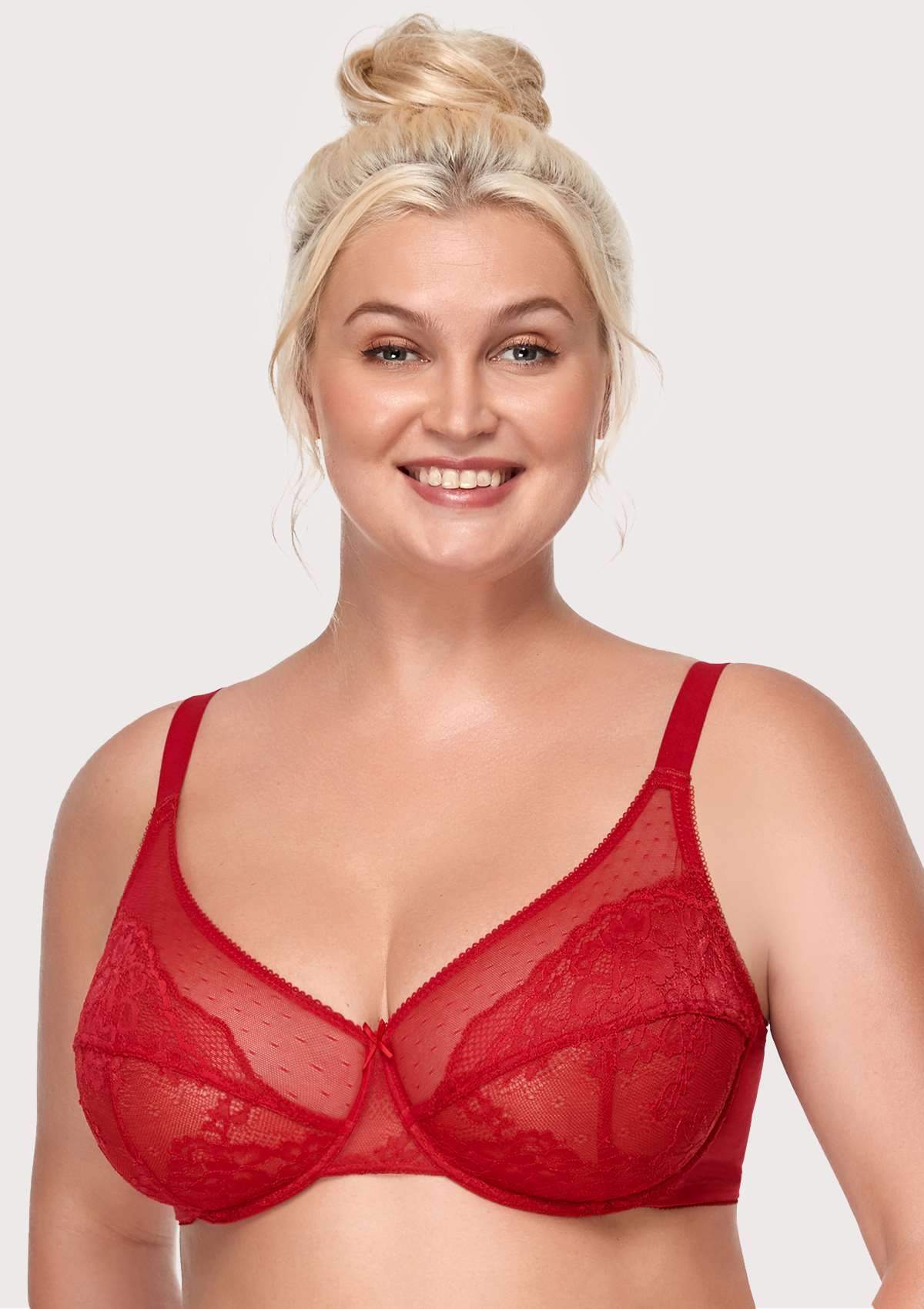 HSIA Enchante Full Support Lace Underwire Bra: Ideal For Big Breasts - Red / 34 / C