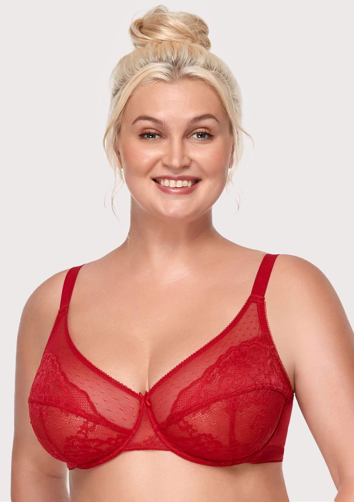 HSIA Enchante Full Support Lace Underwire Bra: Ideal For Big Breasts - Red / 36 / C