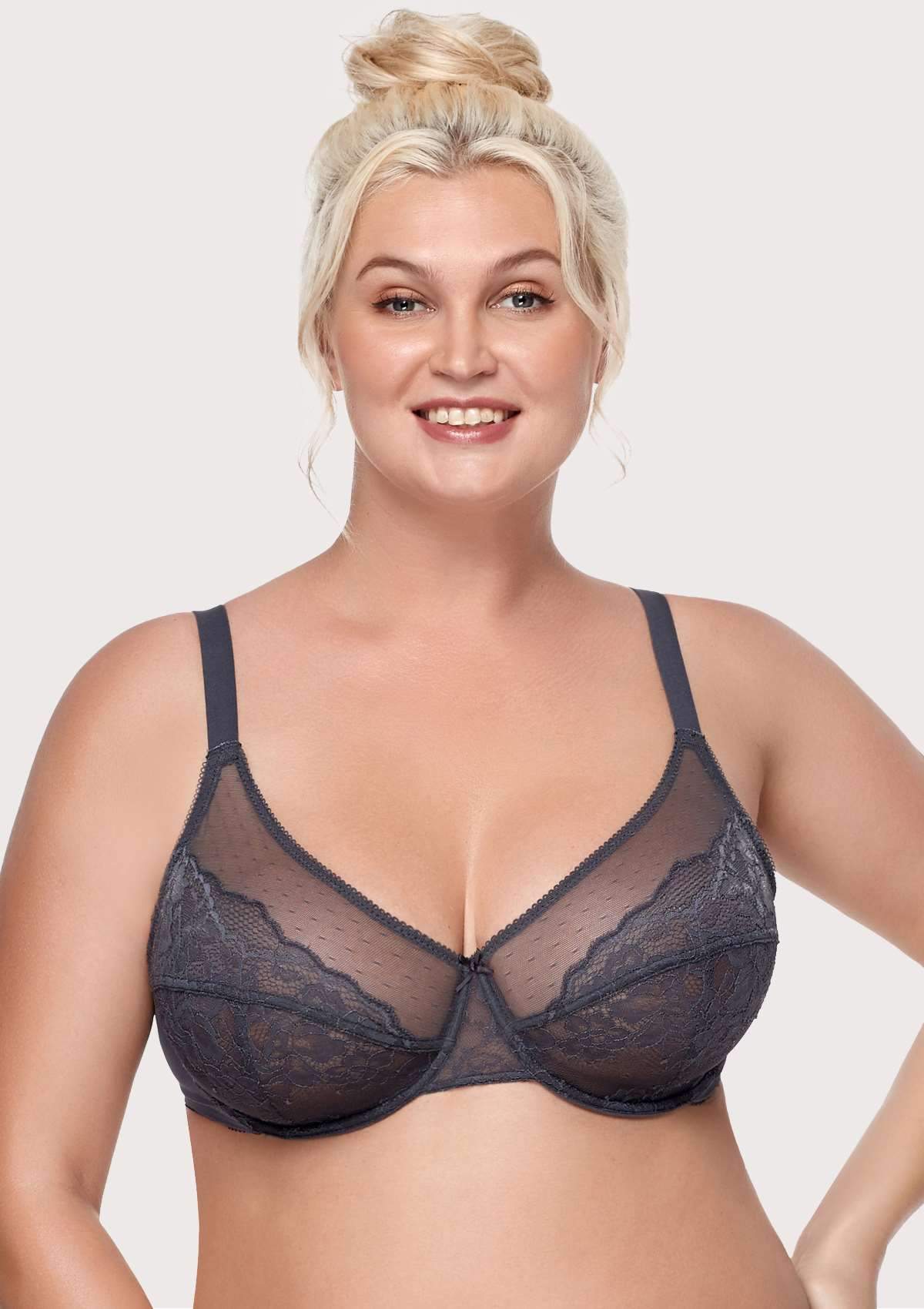 HSIA Enchante Matching Bra And Underwear Sets: Uplift Big Boobs Bra - Dark Gray / 40 / DD/E