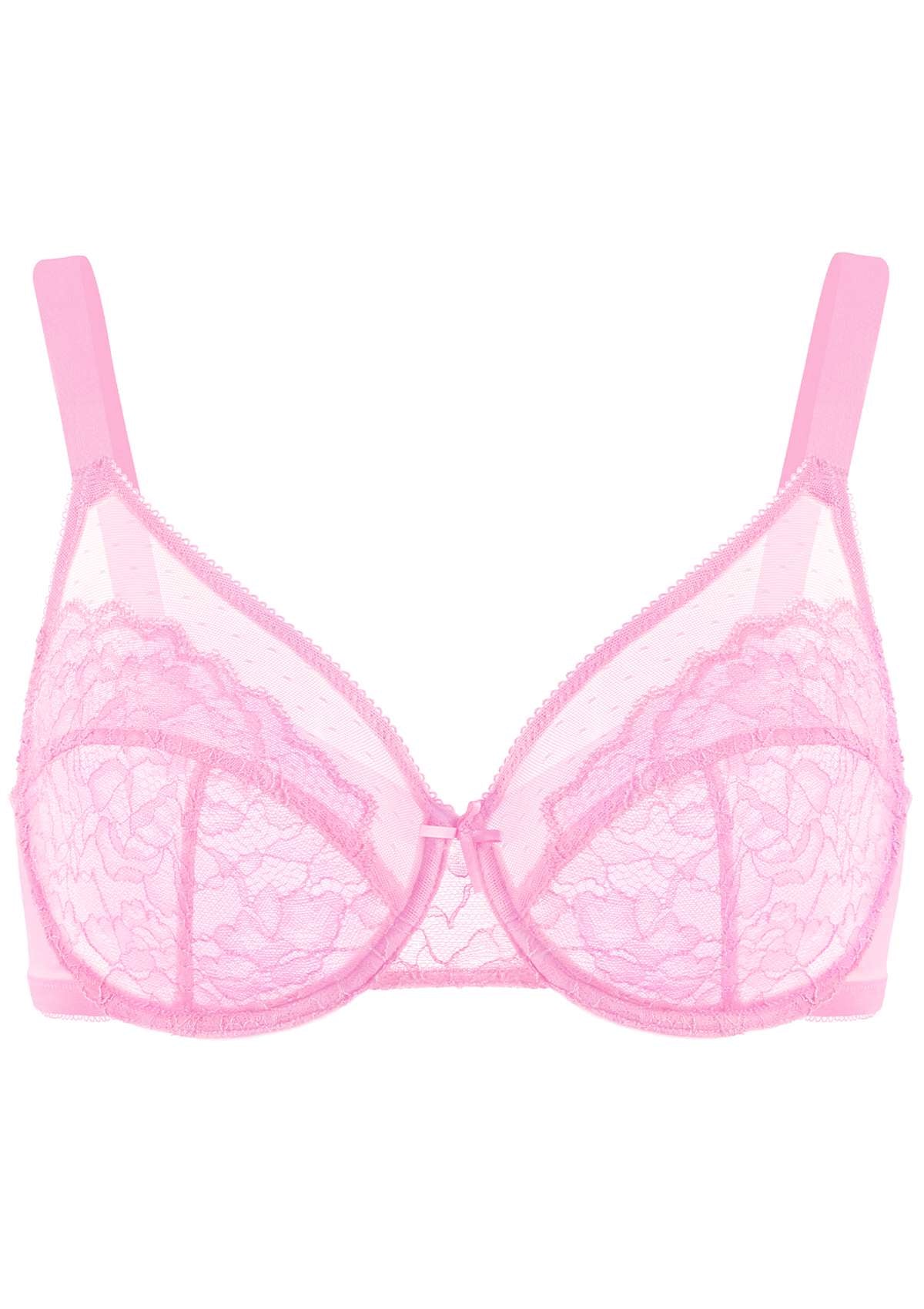 HSIA Enchante Lacy Bra: Comfy Sheer Lace Bra With Lift - Pink / 44 / DD/E