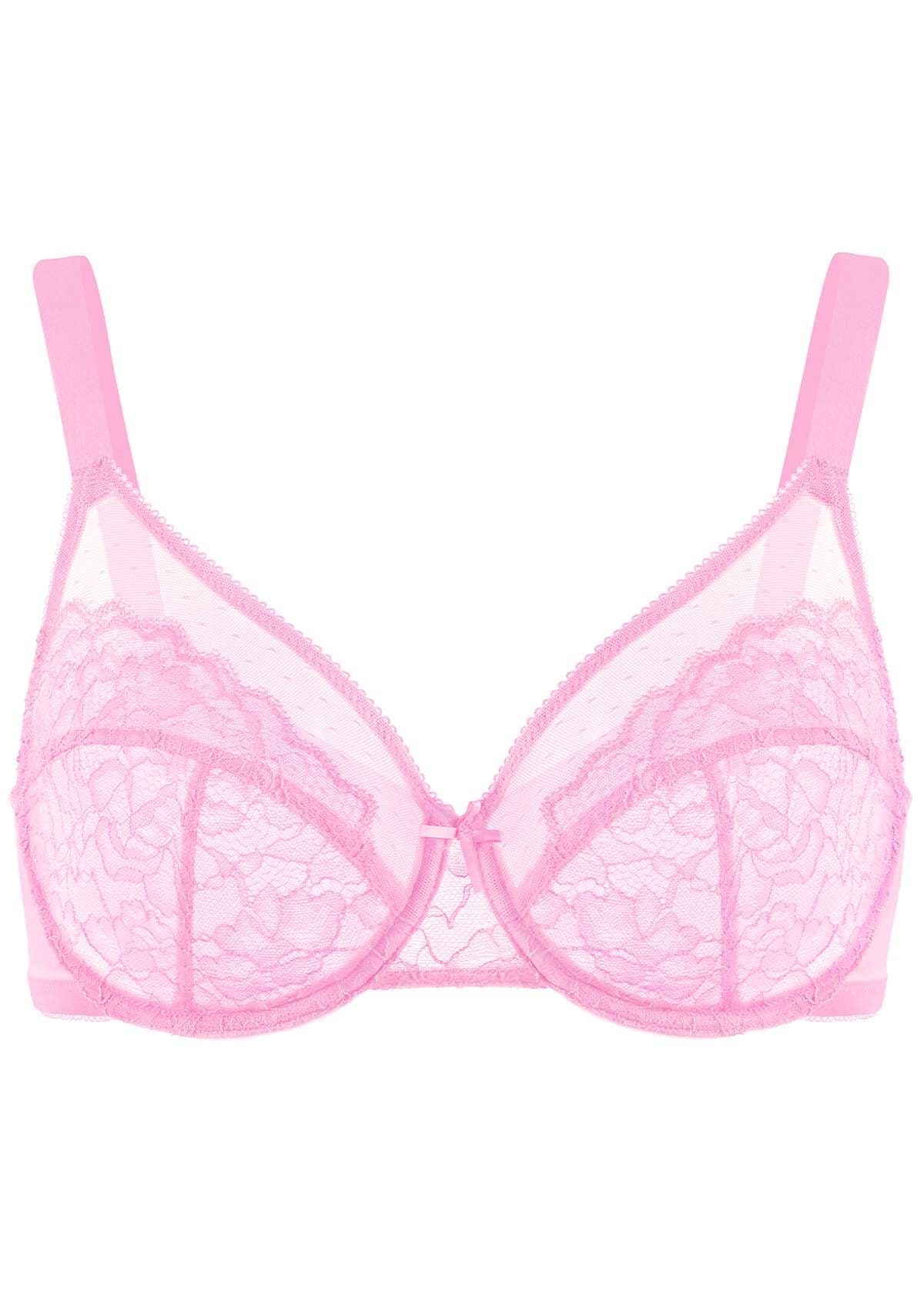 HSIA Enchante Lacy Bra: Comfy Sheer Lace Bra With Lift - Pink / 44 / D