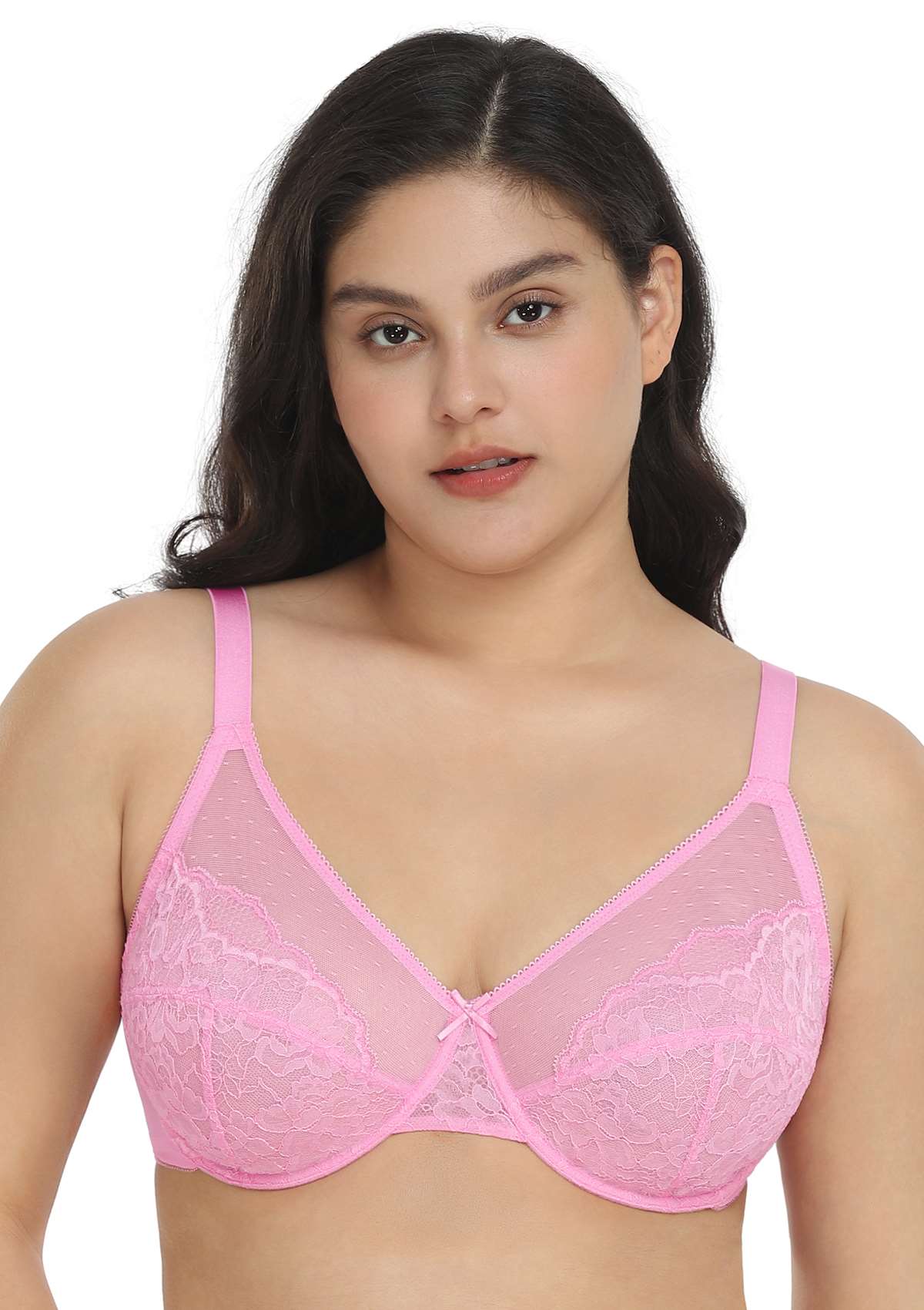 HSIA Enchante Lacy Bra: Comfy Sheer Lace Bra With Lift - Pink / 40 / H