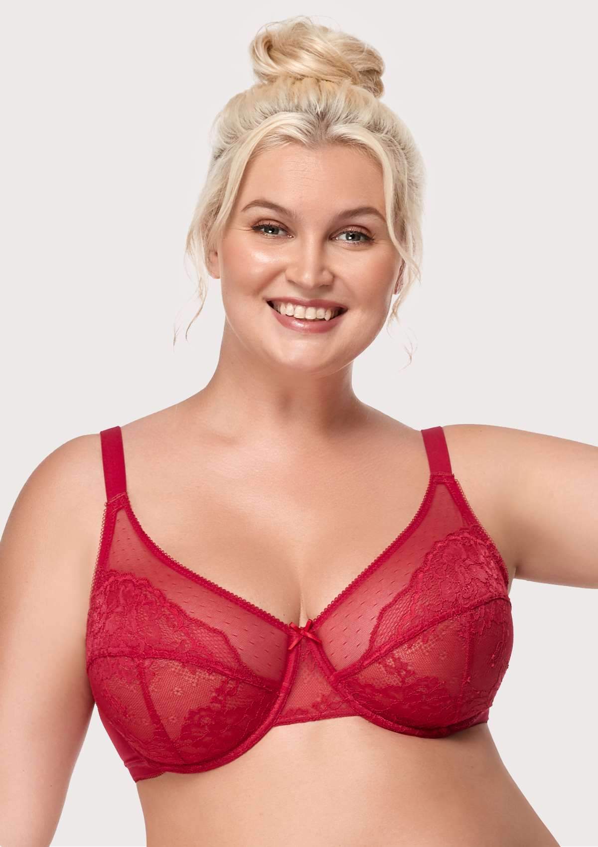 HSIA Enchante Full Support Lace Underwire Bra: Ideal For Big Breasts - Crimson / 34 / C