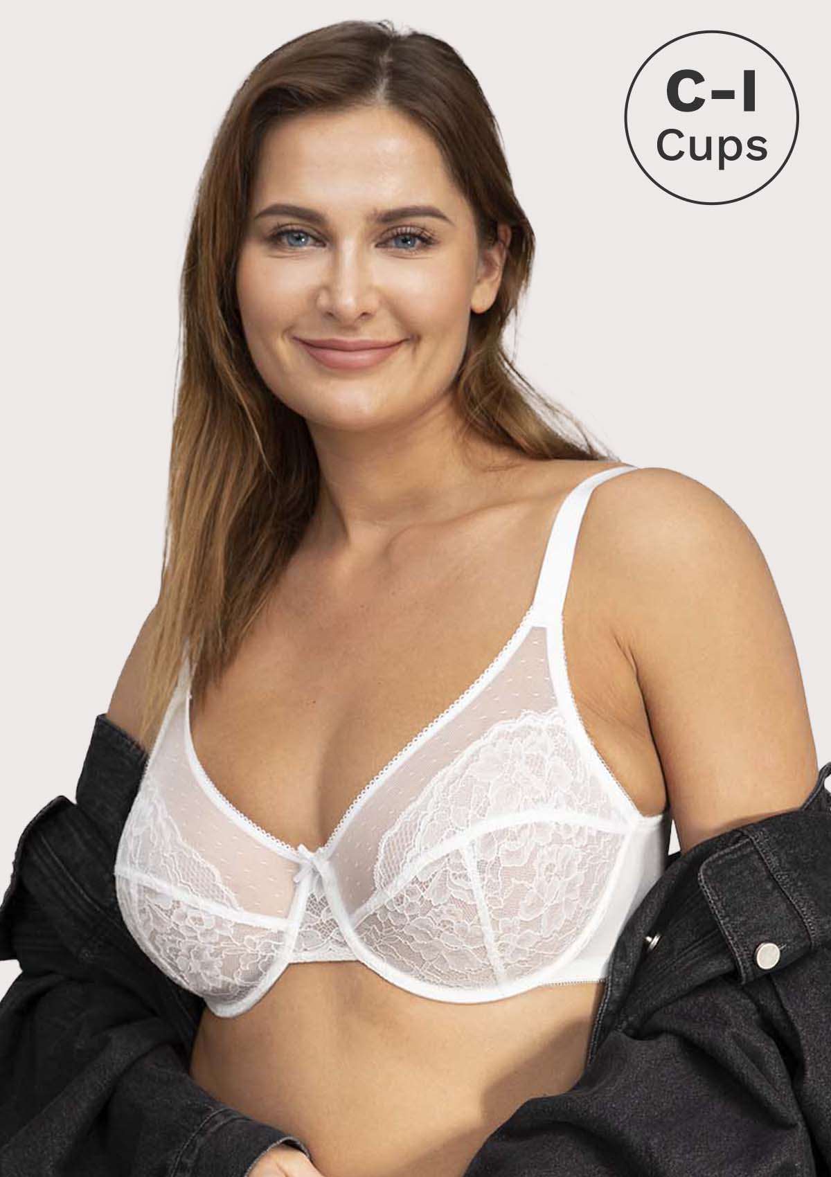 HSIA Enchante Big Bra: Minimizer, Uplift, Unlined Wired Bra - White / 40 / I