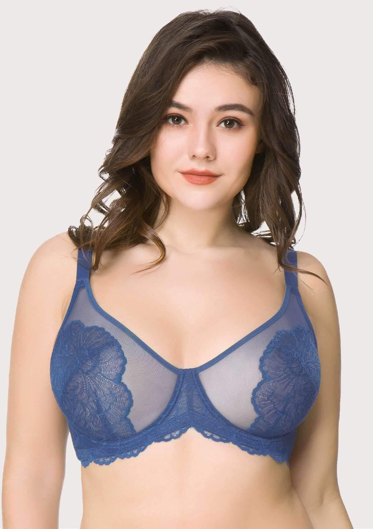 HSIA Blossom Non-Padded Wired Lacey Bra - Blue Ashes / 34 / C