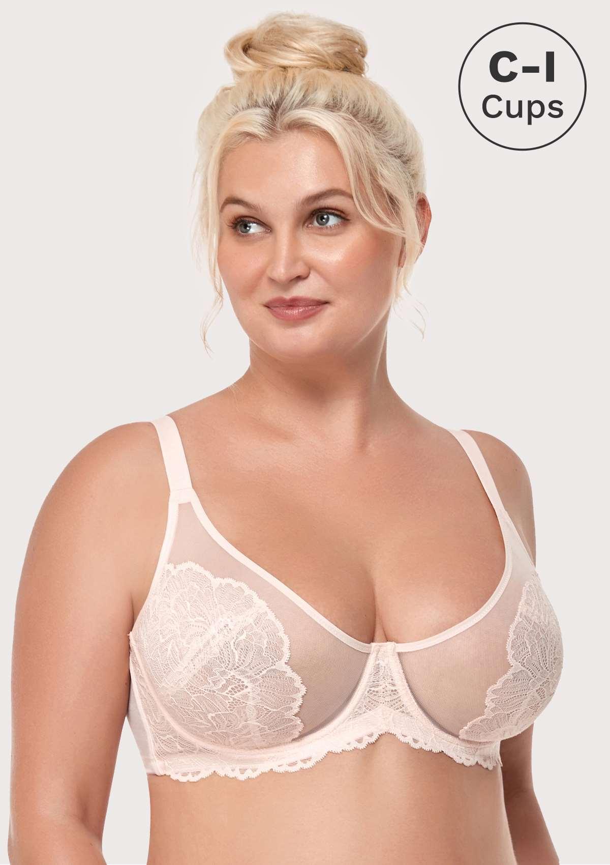 HSIA Blossom Matching Lacey Underwear And Bra Set: Sexy Lace Bra - Dusty Peach / 42 / D