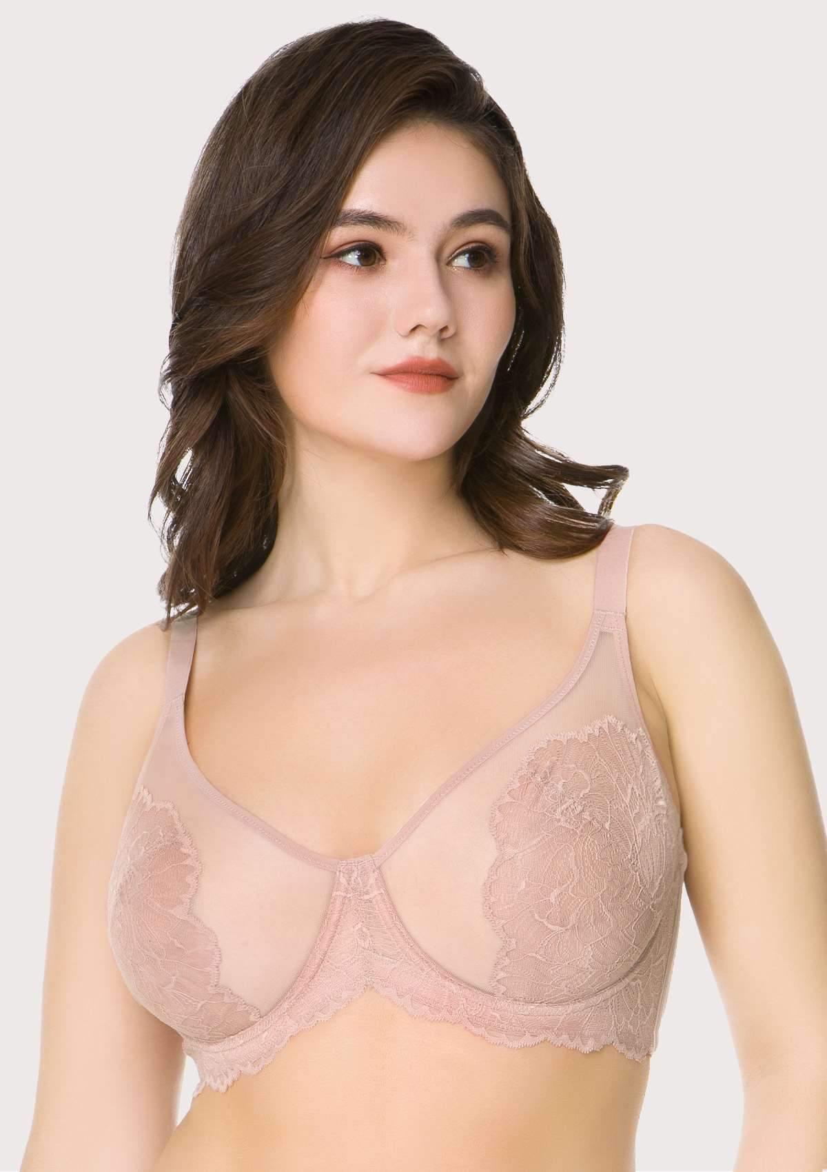 HSIA Blossom Lace Bra And Panties Set: Best Bra For Large Busts - Dark Pink / 46 / C