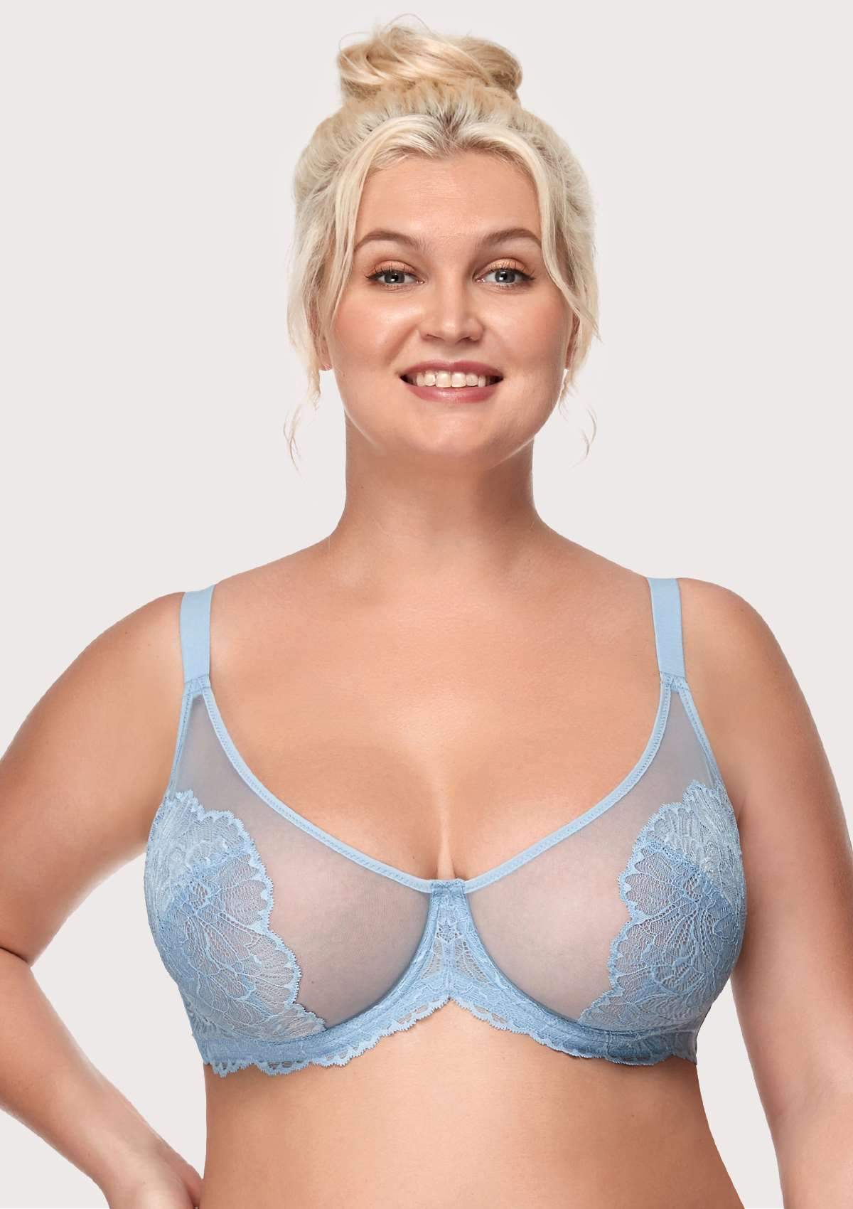 HSIA Blossom Full Coverage Supportive Unlined Underwire Bra Set - Storm Blue / 34 / DD/E