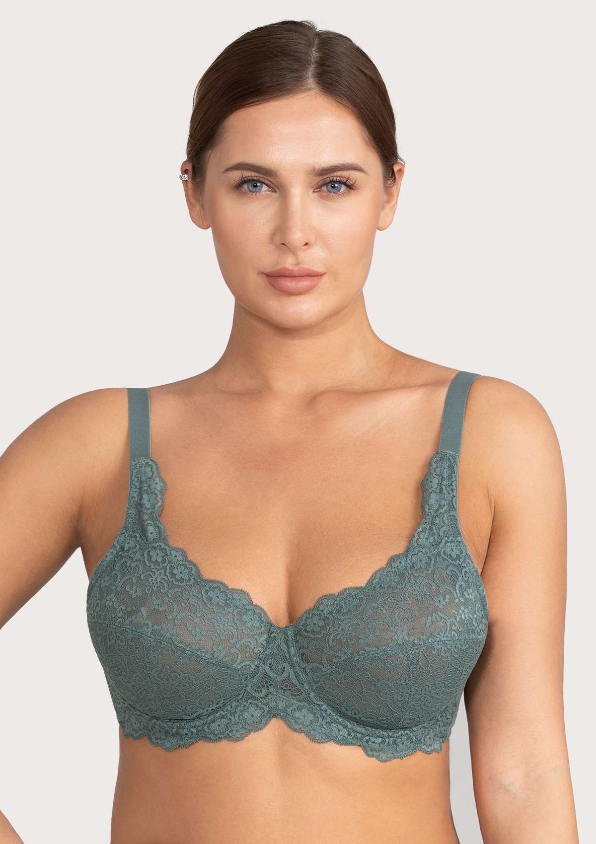 HSIA All-Over Floral Lace: Best Bra For Elderly With Sagging Breasts - Pewter Blue / 34 / C