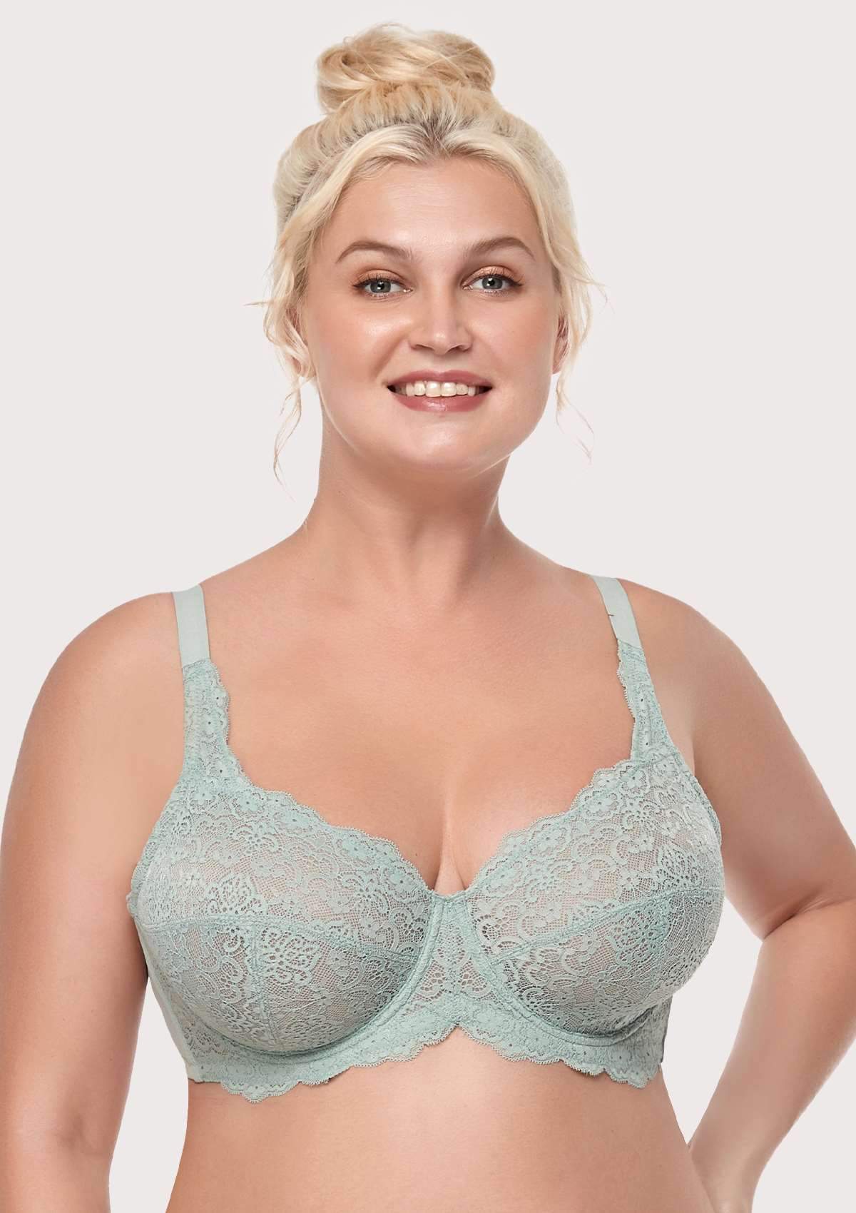 HSIA All-Over Floral Lace: Best Bra For Elderly With Sagging Breasts - Crystal Blue / 38 / DDD/F